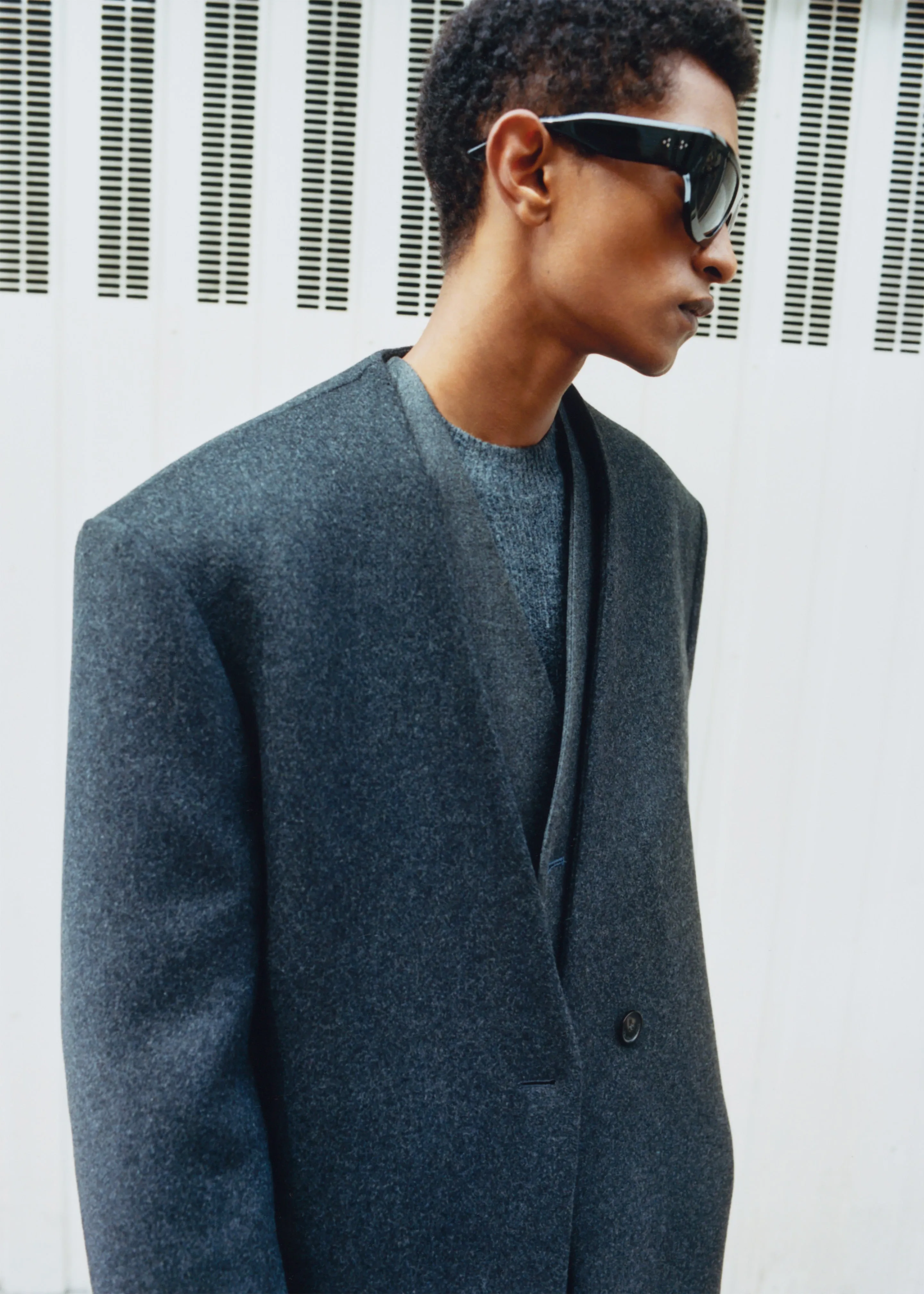 Alistar Collarless Wool Coat - Dark Grey Melange sold by Frankie Shop product image thumbnail 2