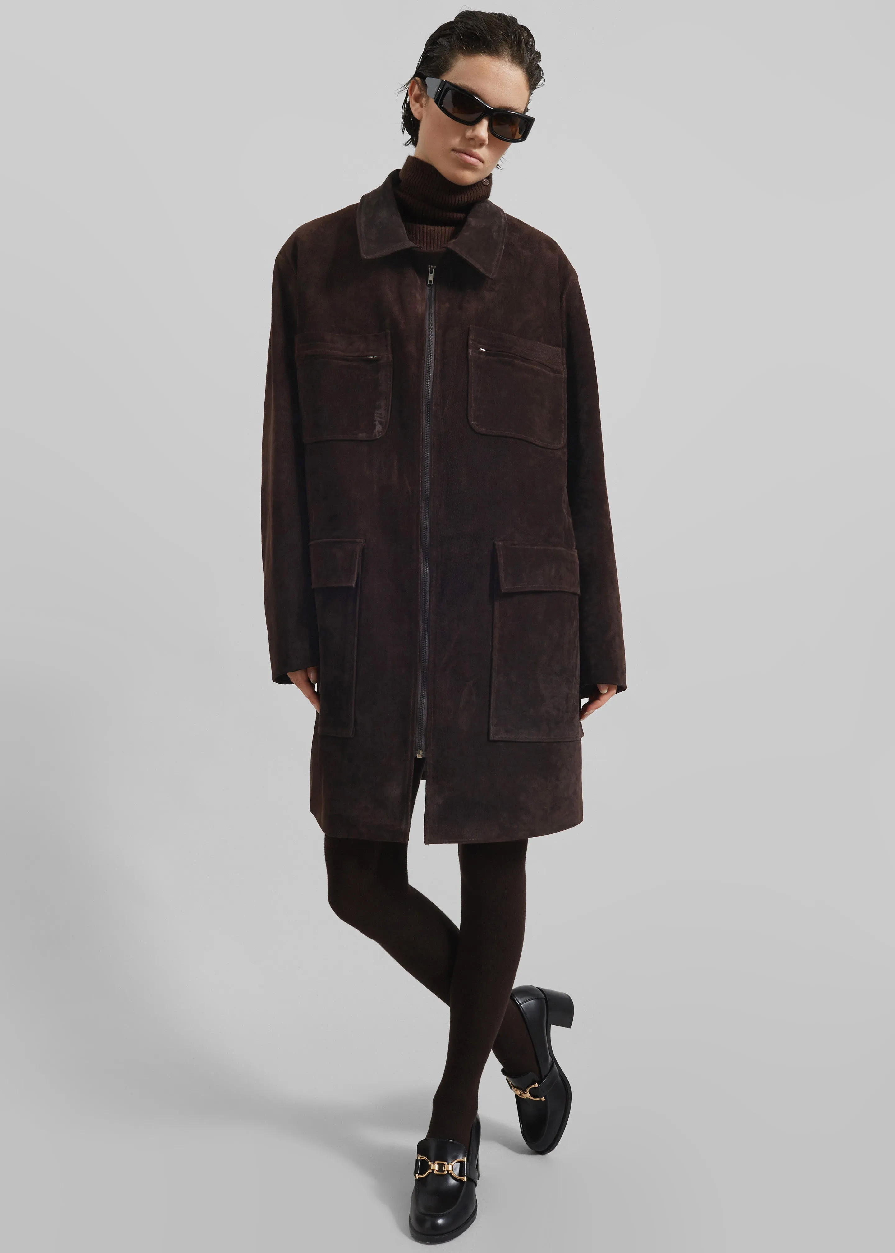 Haillot Suede Long Jacket - Brown sold by Frankie Shop