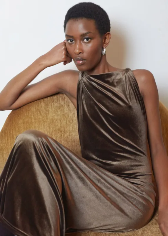 Sinai Twisted Velvet Dress - Brown sold by Frankie Shop