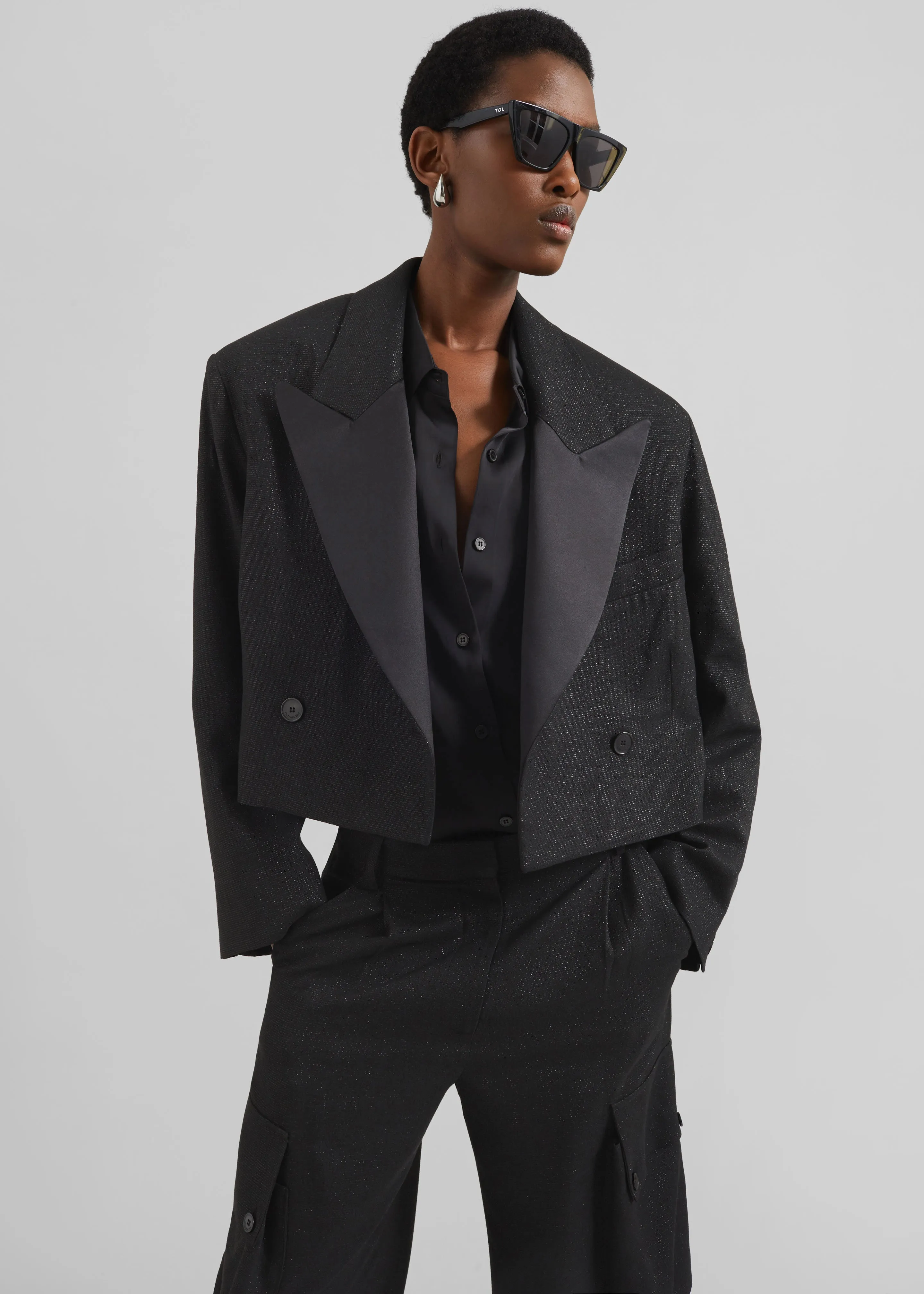 Rosmont Shimmer Cropped Smoking Jacket - Black sold by Frankie Shop