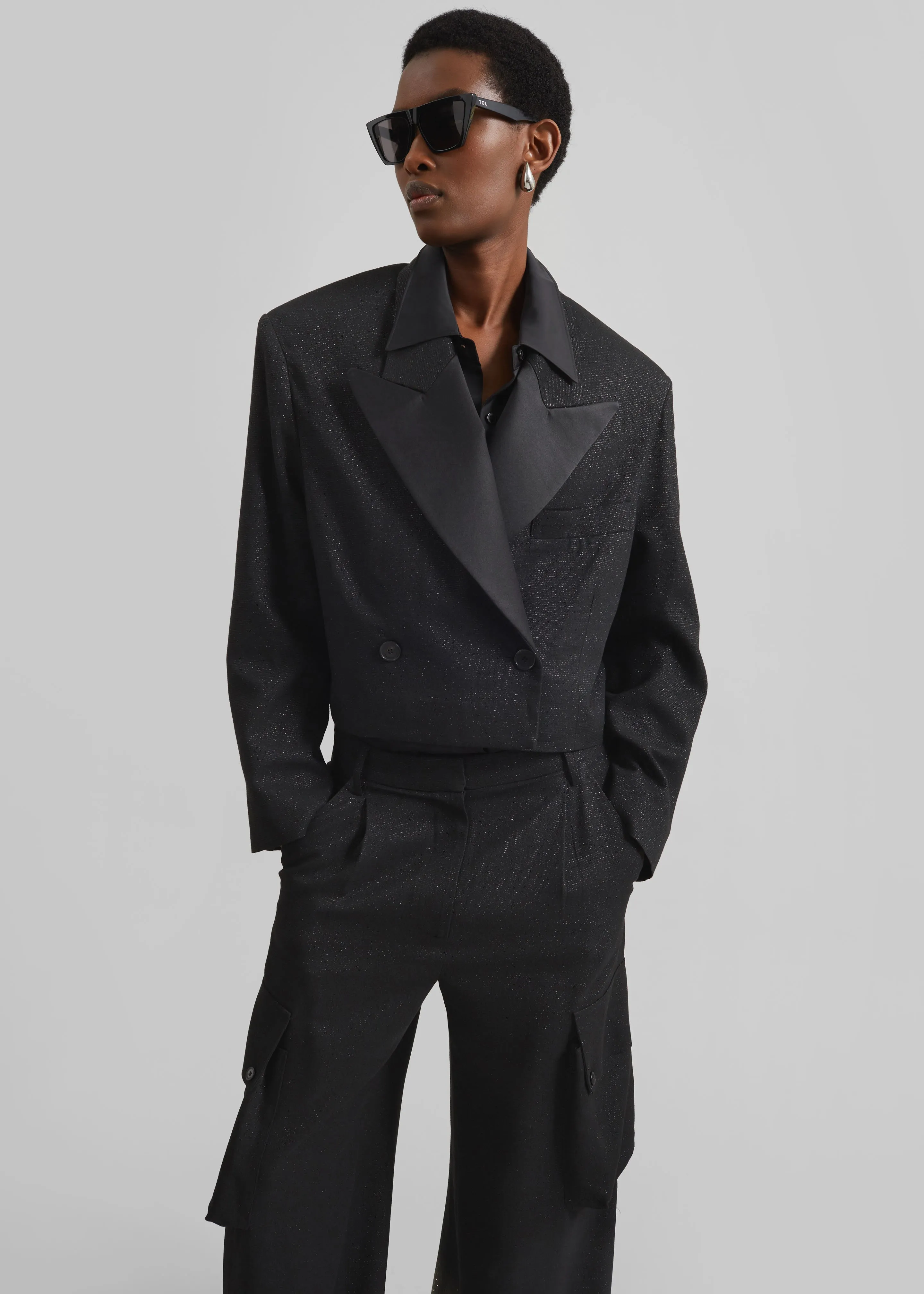 Rosmont Shimmer Cropped Smoking Jacket - Black sold by Frankie Shop product image thumbnail 4