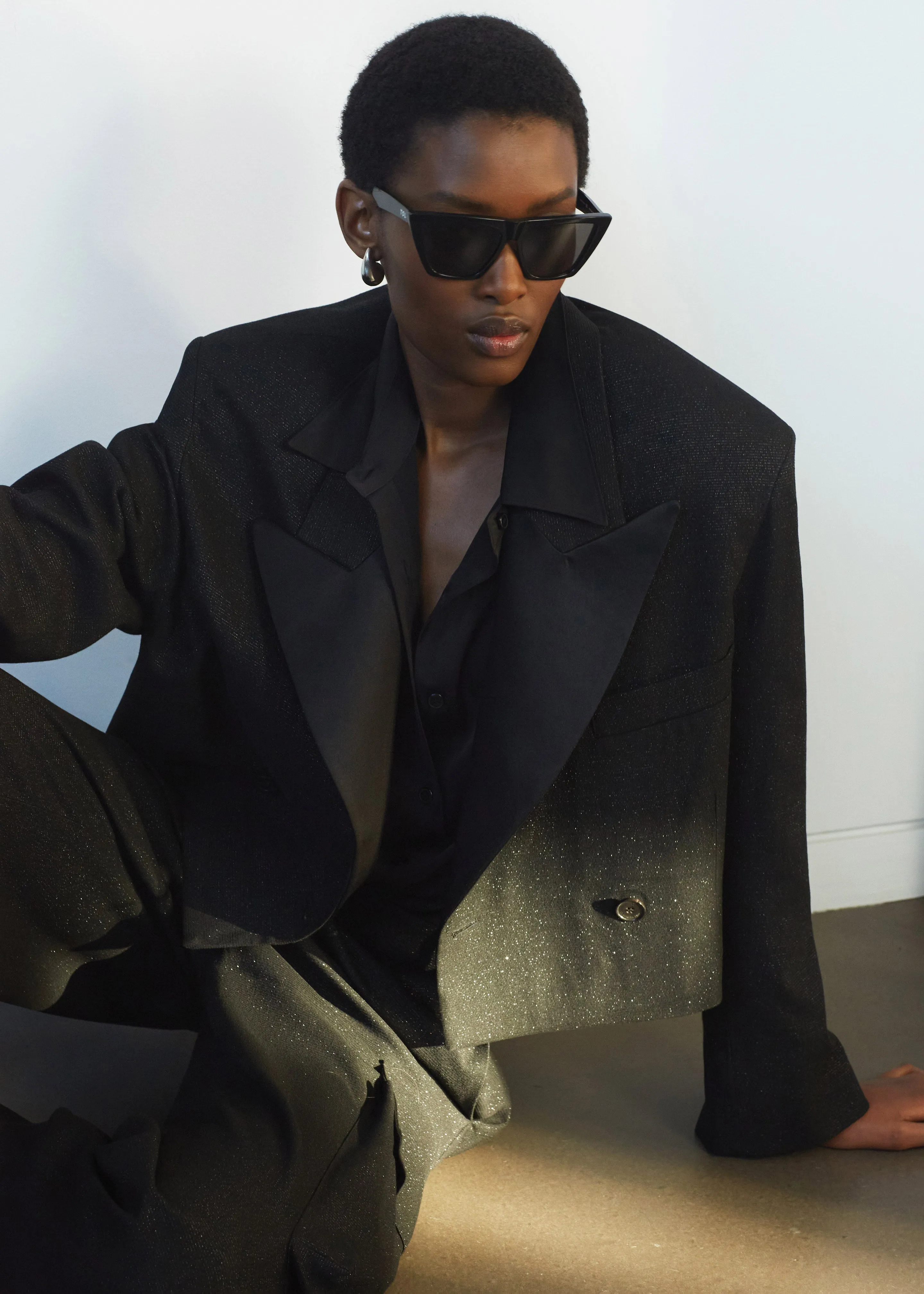 Rosmont Shimmer Cropped Smoking Jacket - Black sold by Frankie Shop product image thumbnail 5