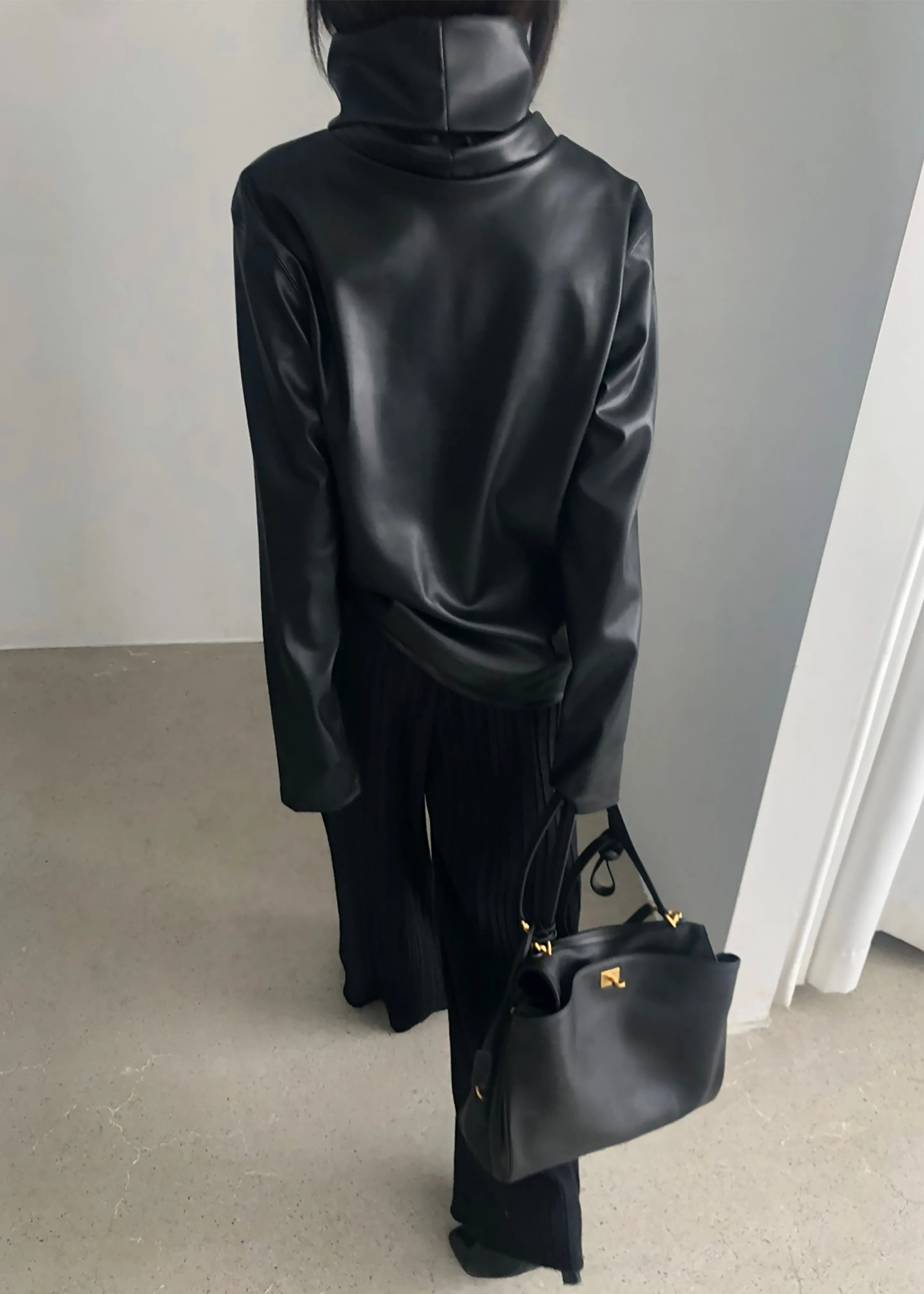 Lofoten Mock Neck Faux Leather Top - Black sold by Frankie Shop product image thumbnail 5