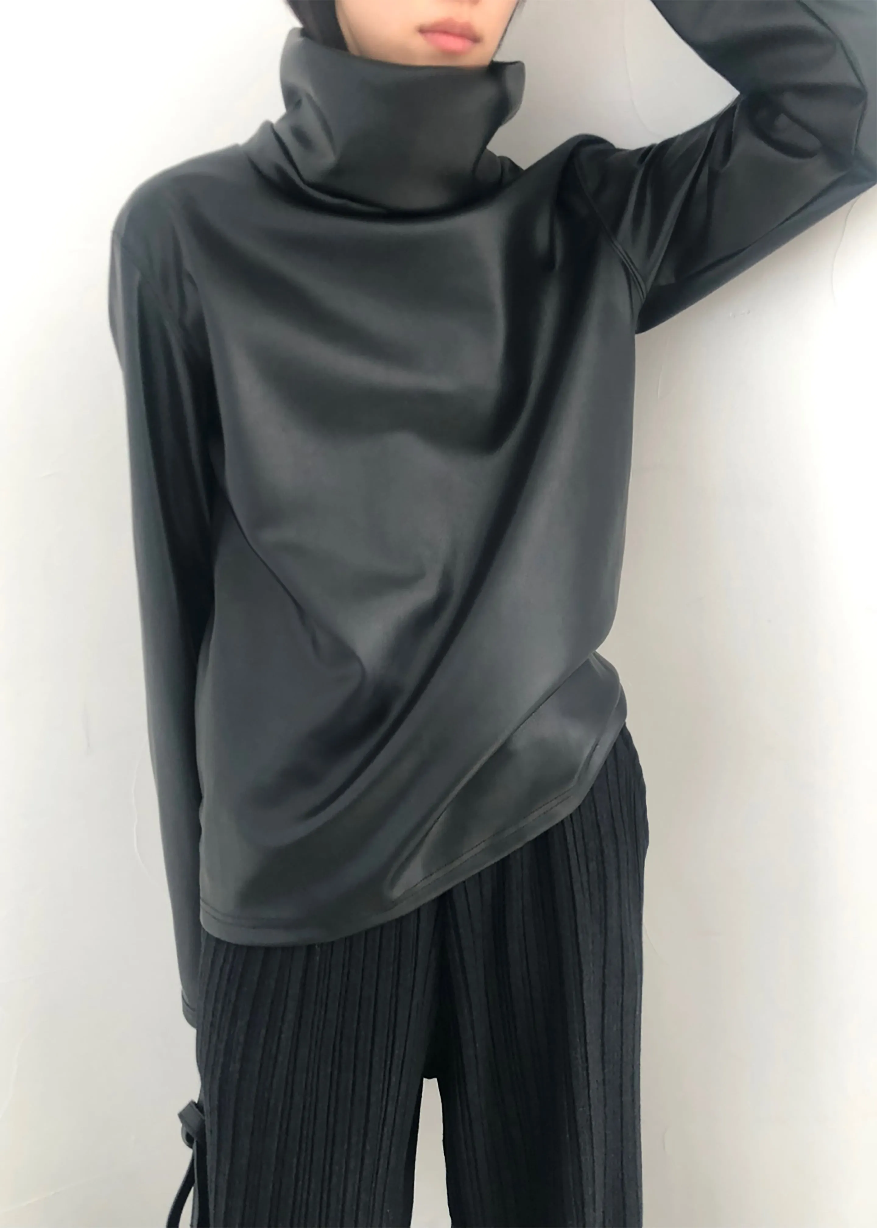 Lofoten Mock Neck Faux Leather Top - Black sold by Frankie Shop product image thumbnail 2