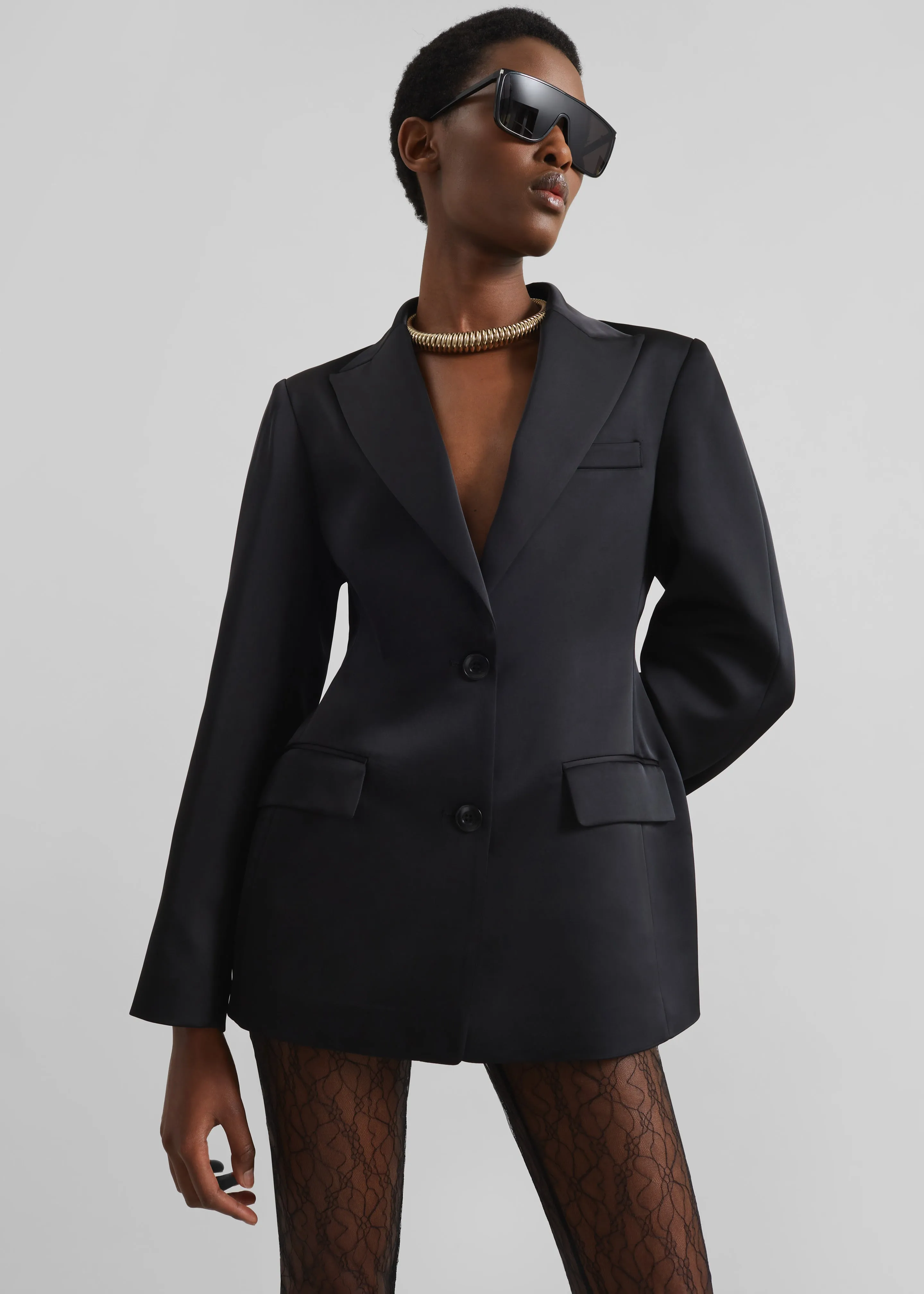Colette Hourglass Satin Blazer - Black sold by Frankie Shop