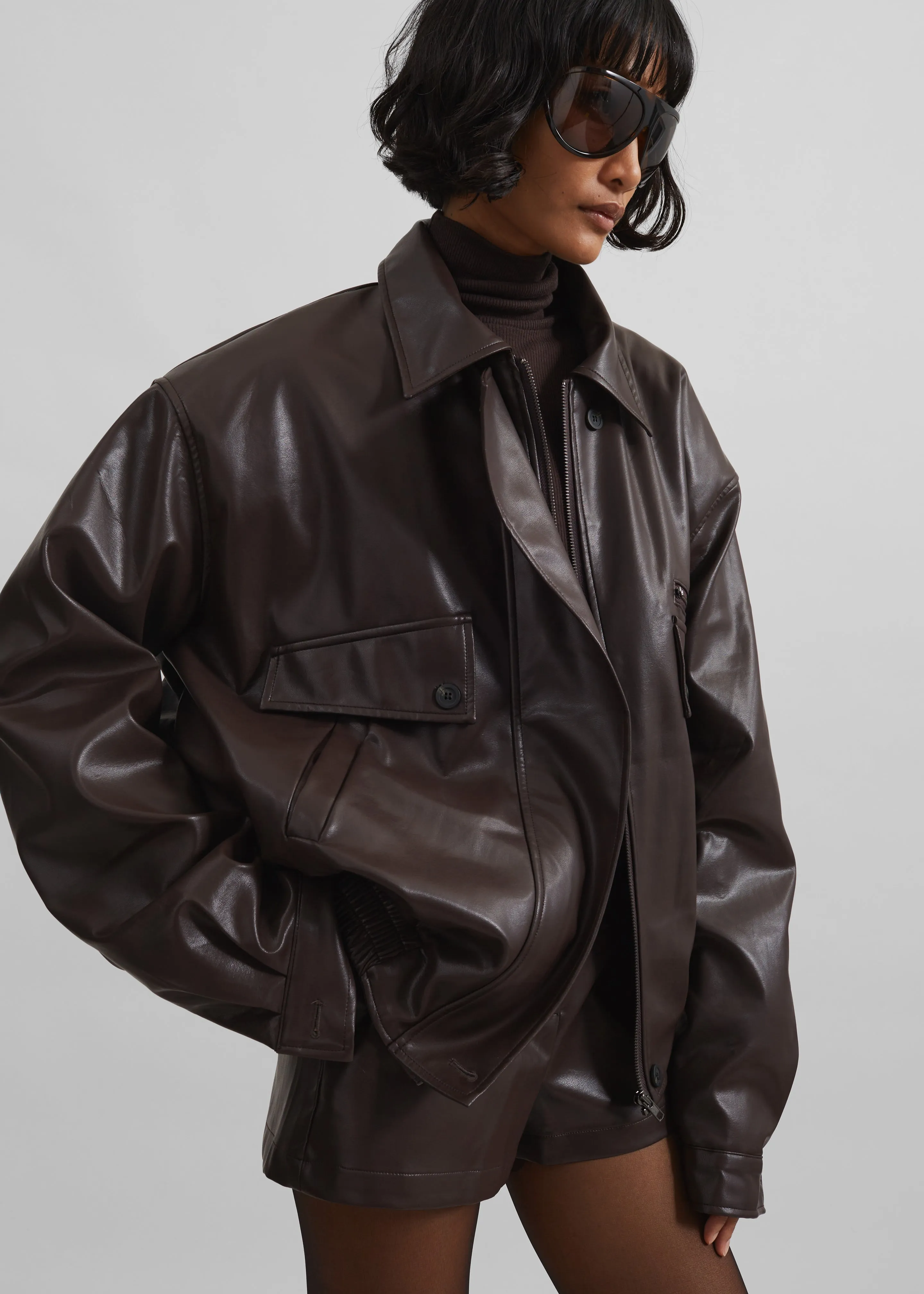 Naica Padded Faux Leather Jacket - Brown sold by Frankie Shop