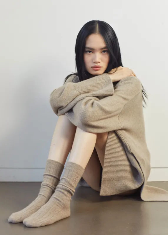 Kano Cashmere Ribbed Socks - Taupe made by Frankie Shop