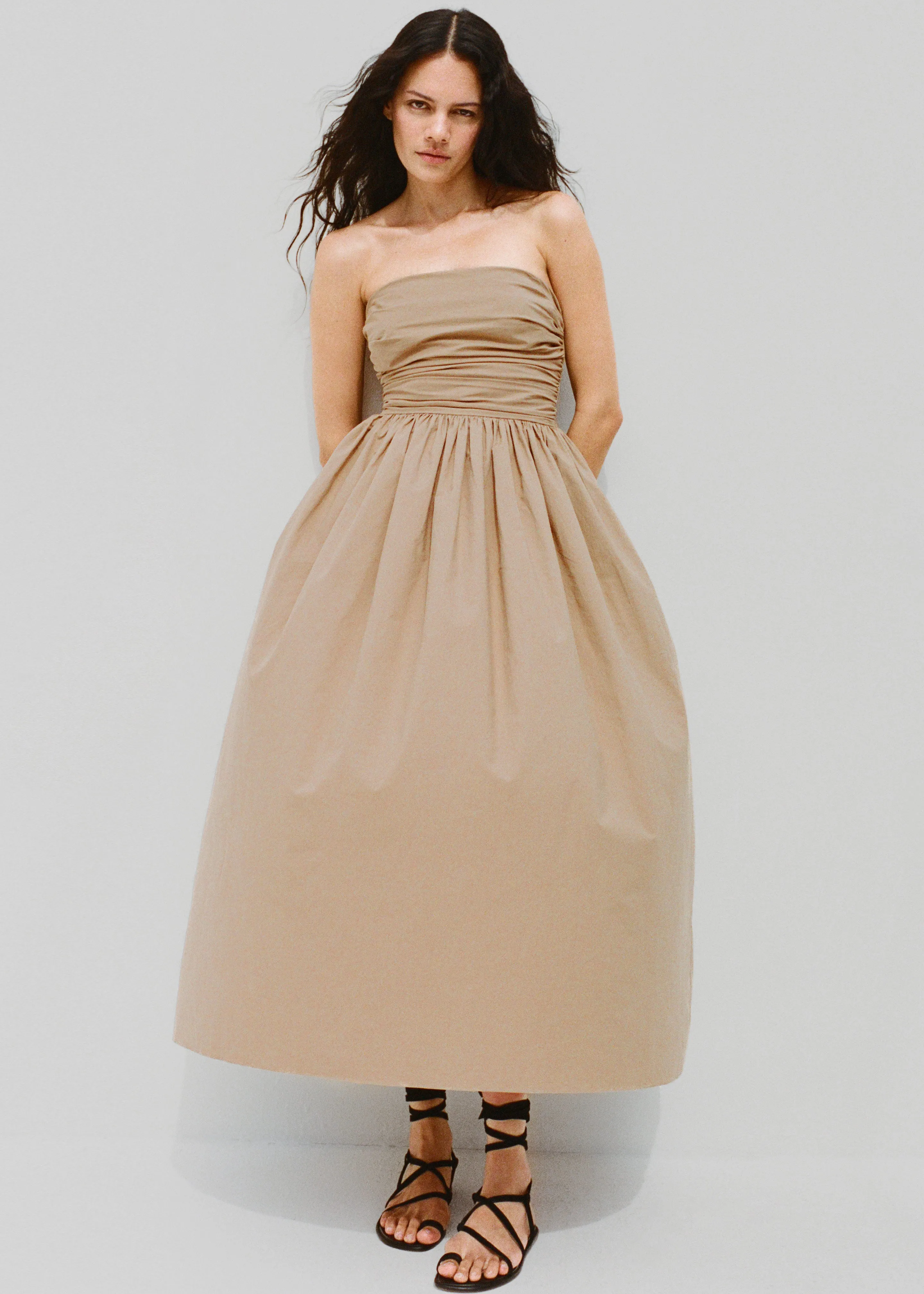 Matteau Strapless Lace Up Dress - Stone sold by Frankie Shop