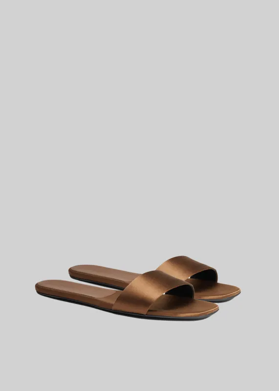 Loulou Studio Stella Flat Satin Slides - Pecan Brown sold by Frankie Shop