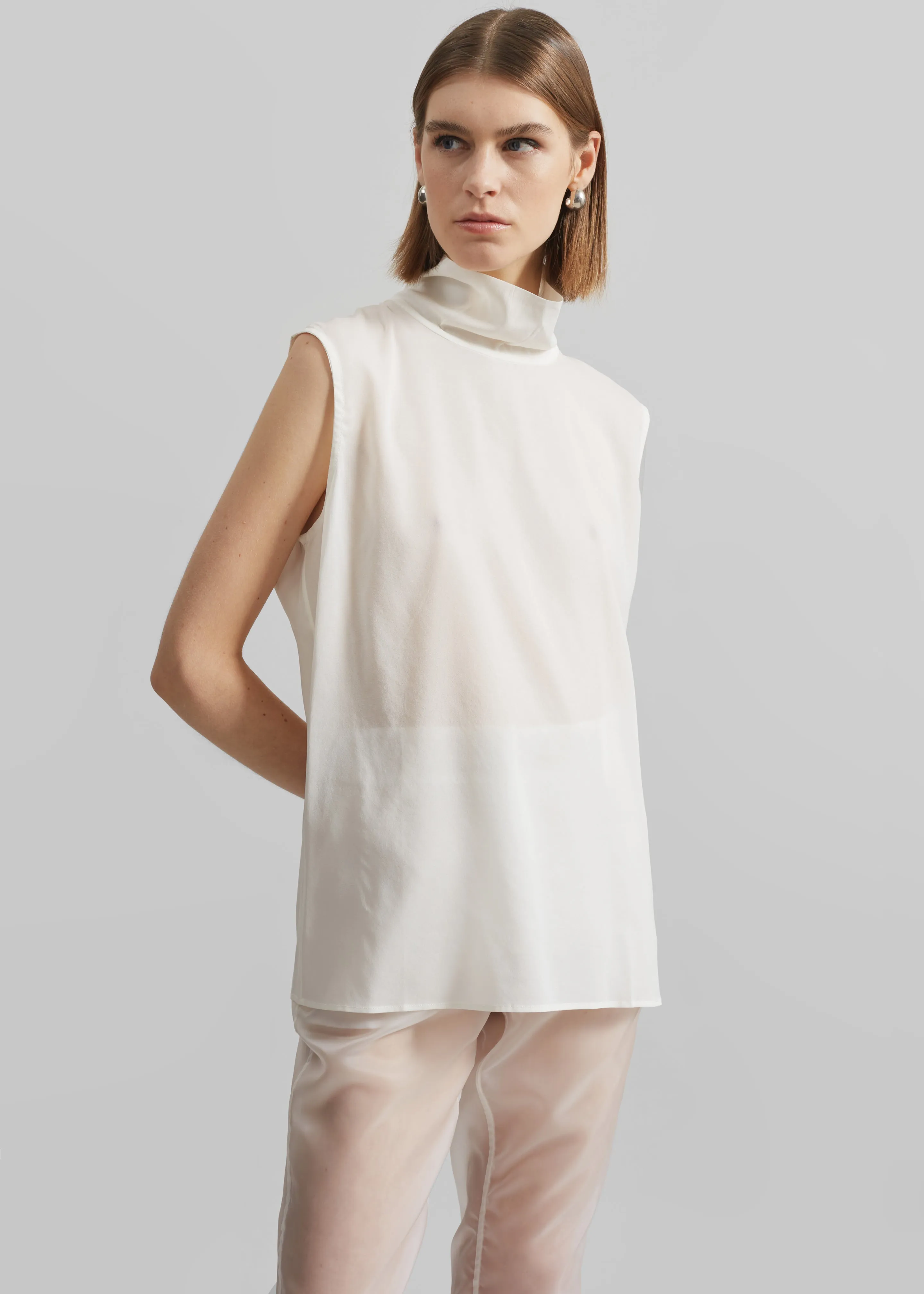 Matin Silk High Neck Top - Natural sold by Frankie Shop