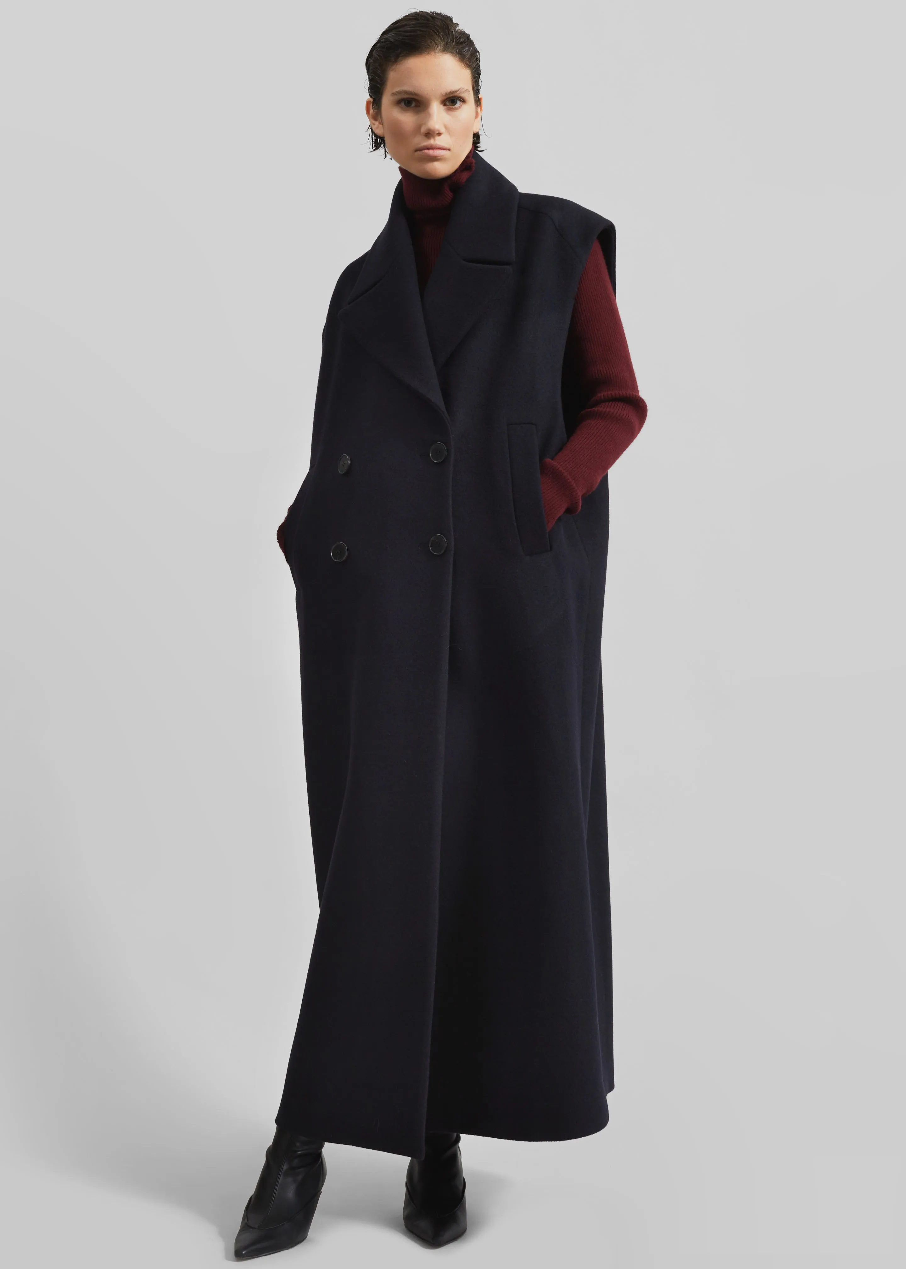 Kesti Sleeveless Long Coat - Dark Navy sold by Frankie Shop