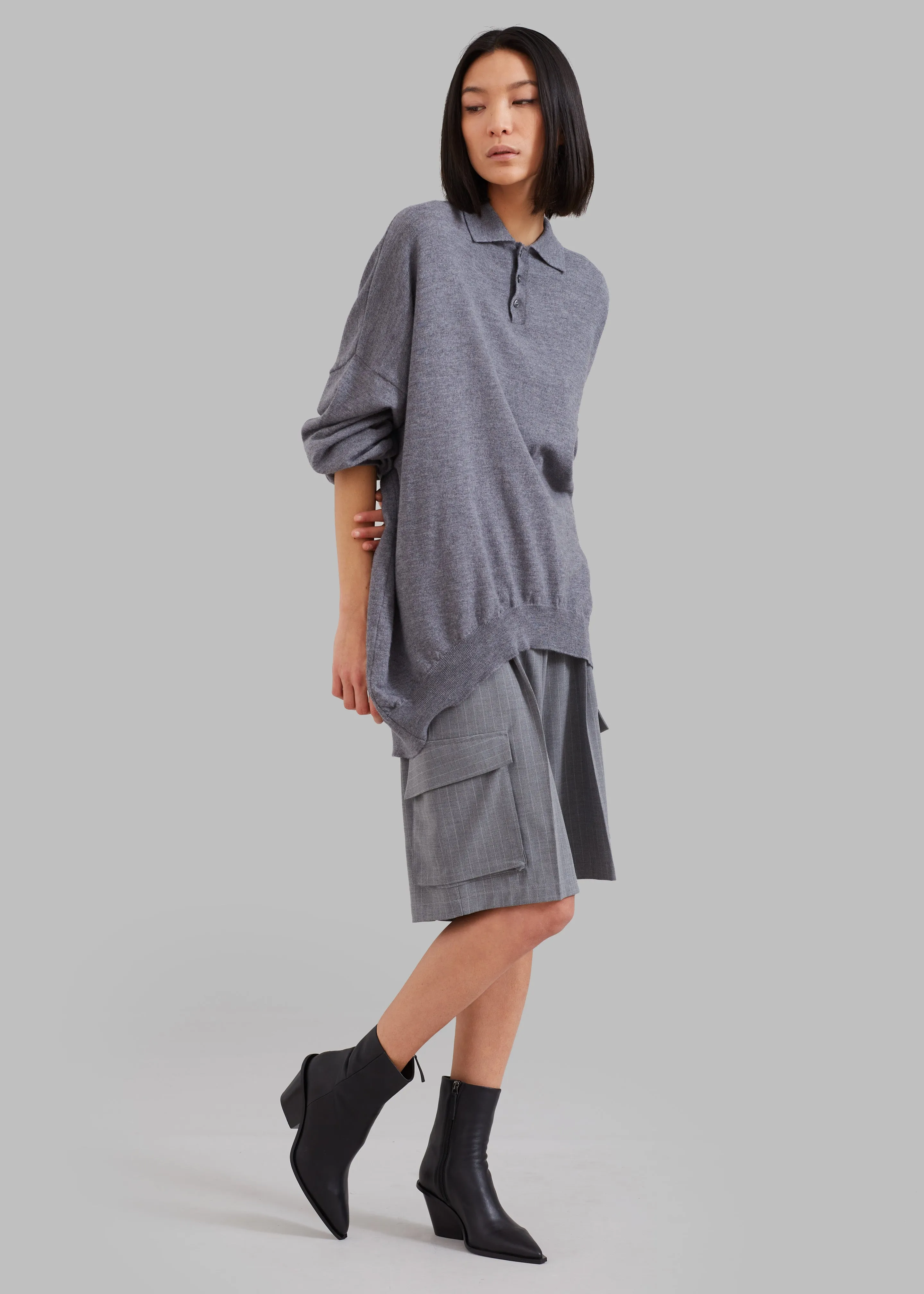 Meriel Wool Polo Sweater - Grey sold by Frankie Shop