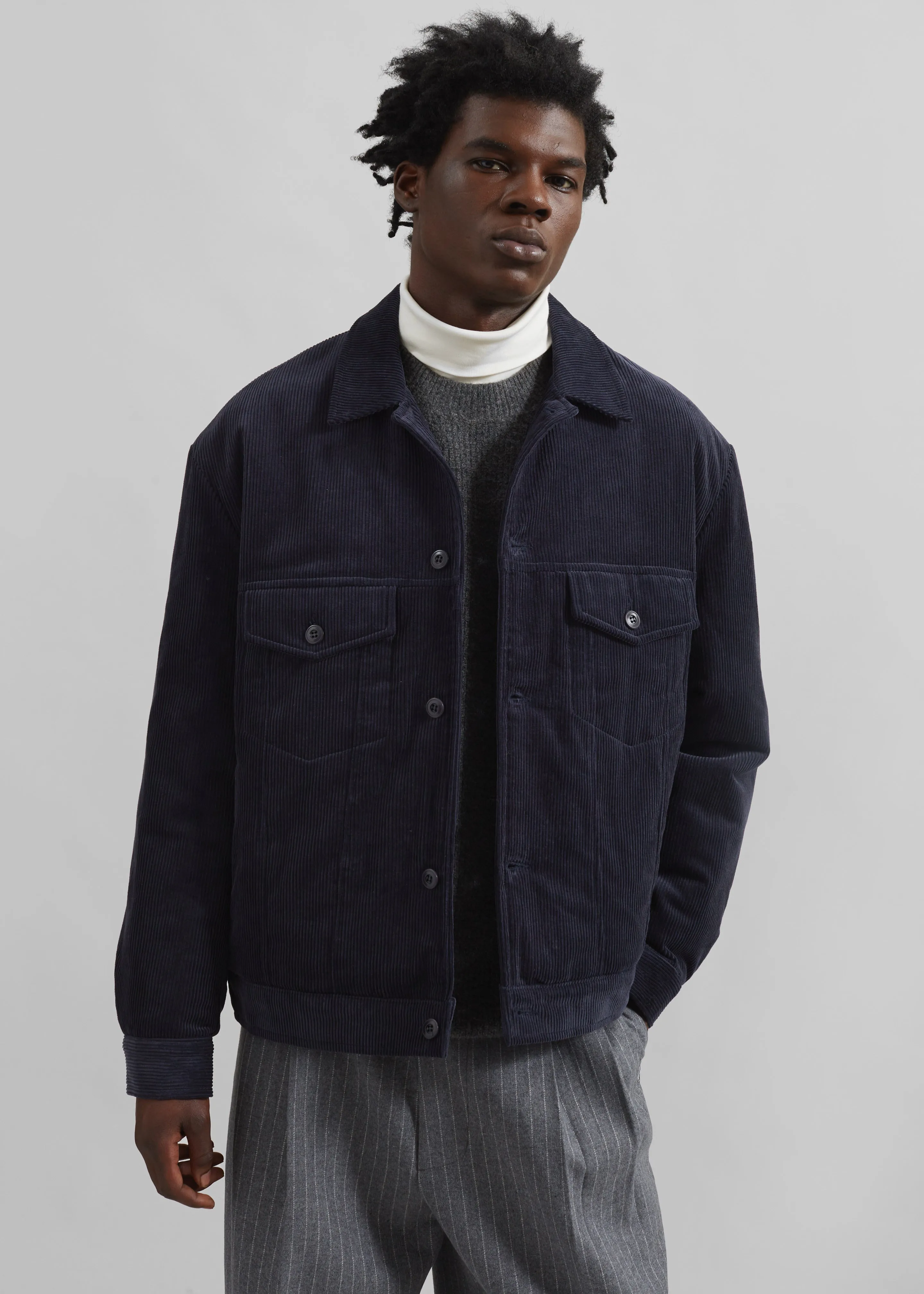 Dresden Quilted Corduroy Jacket - Navy sold by Frankie Shop