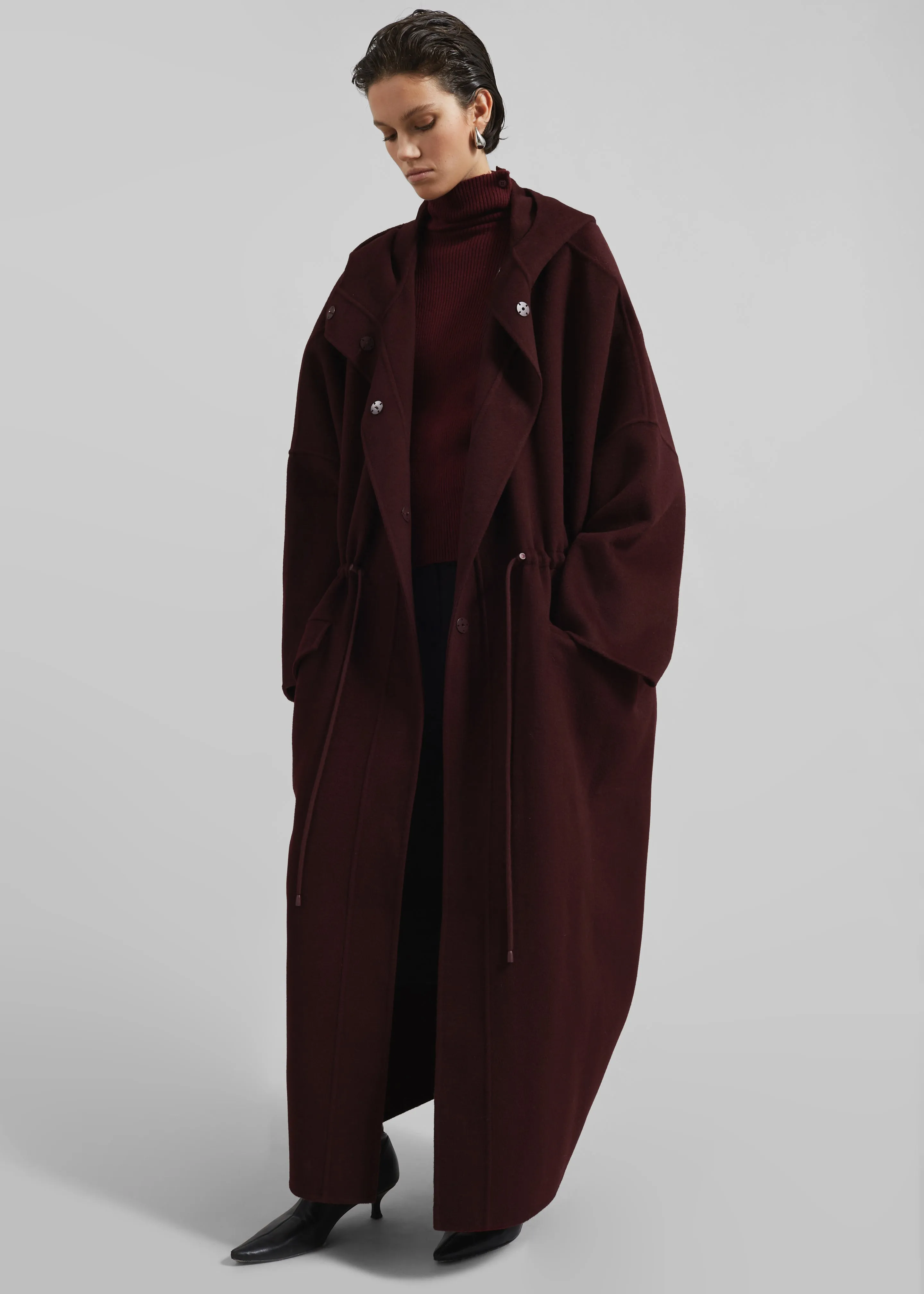 Alida Hooded Long Coat - Burgundy sold by Frankie Shop