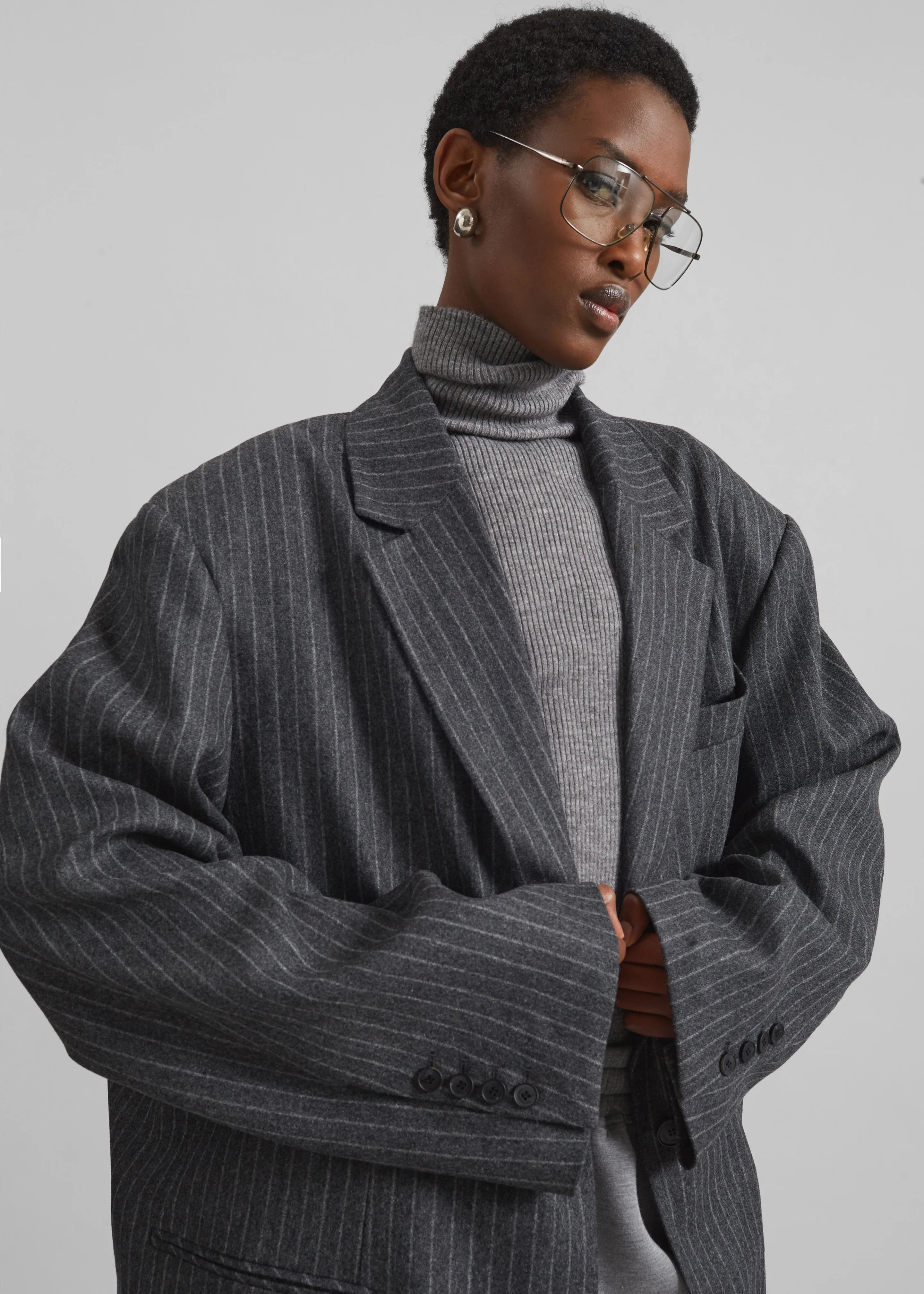 Stora Oversized Wool Blazer - Grey/White Pinstripe sold by Frankie Shop product image thumbnail 4