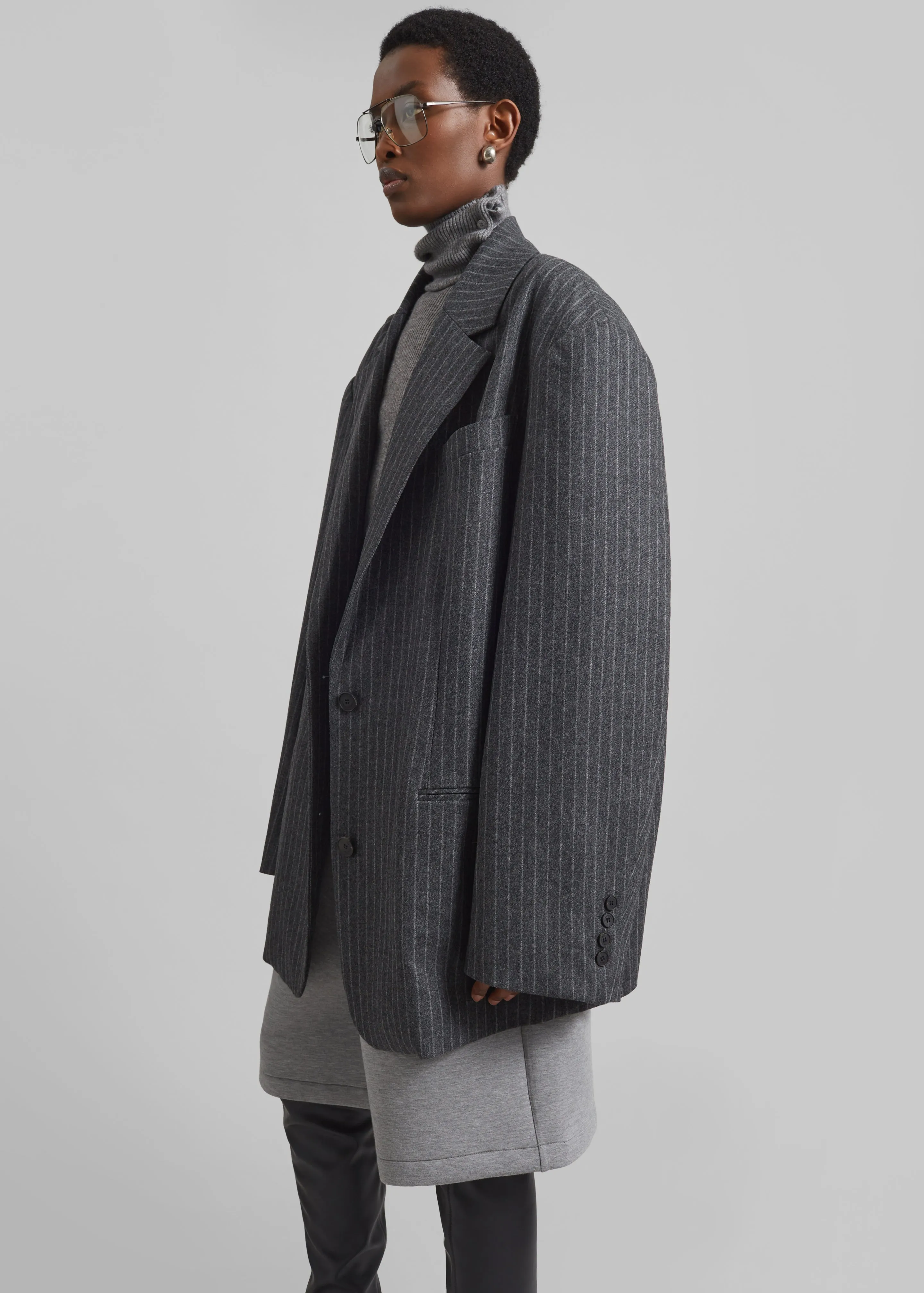 Stora Oversized Wool Blazer - Grey/White Pinstripe sold by Frankie Shop