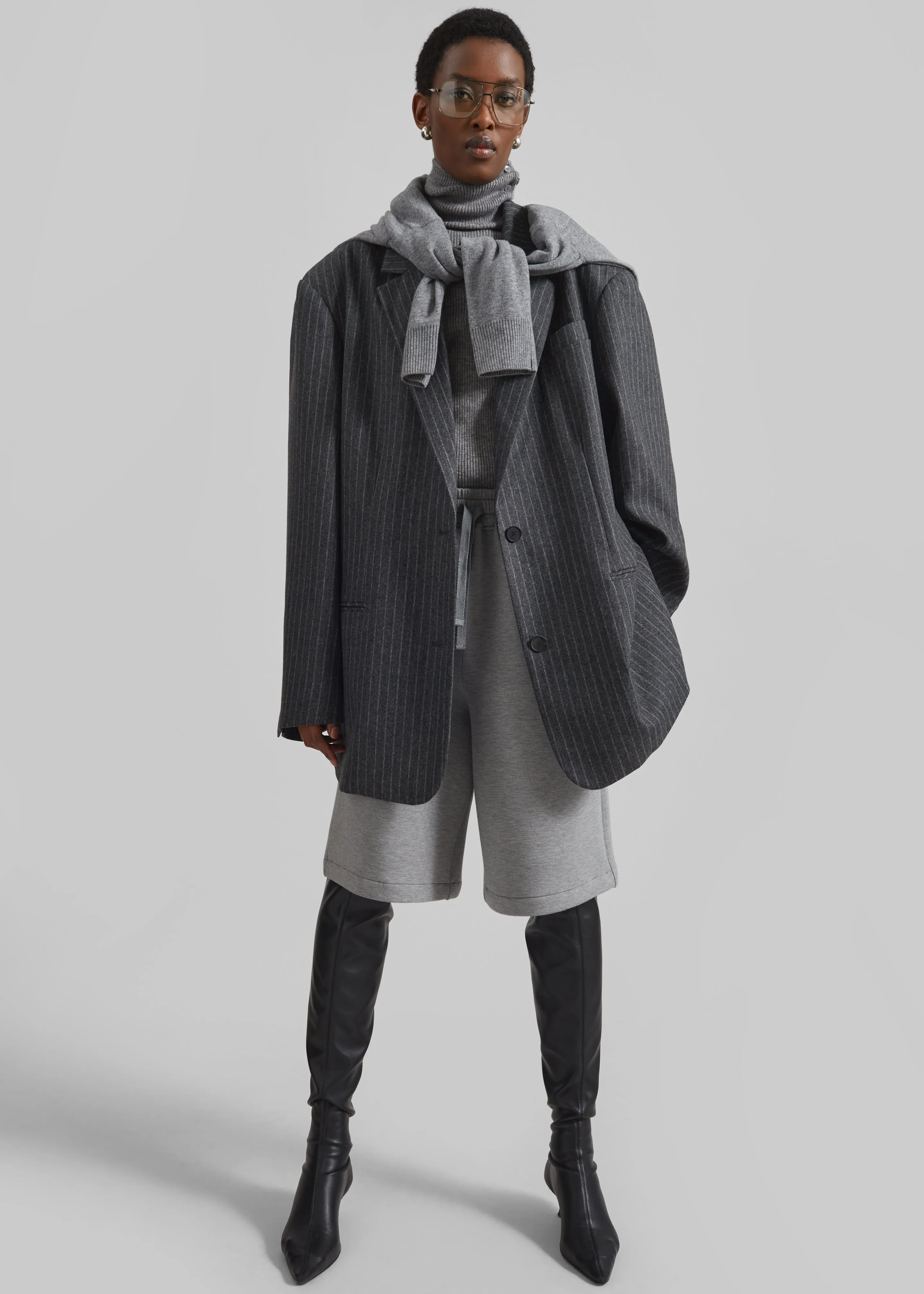 Stora Oversized Wool Blazer - Grey/White Pinstripe sold by Frankie Shop product image thumbnail 2