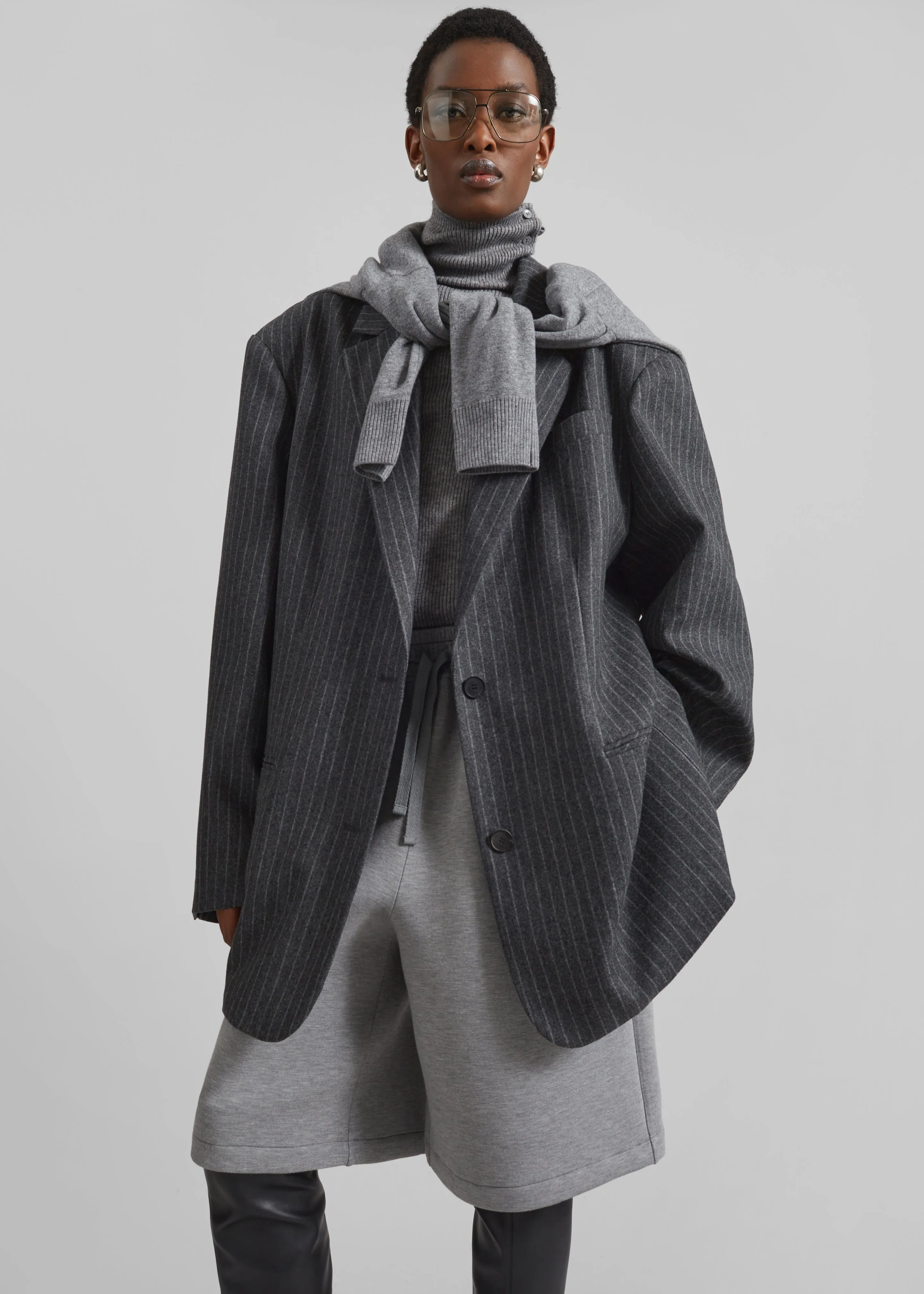 Stora Oversized Wool Blazer - Grey/White Pinstripe sold by Frankie Shop product image thumbnail 3