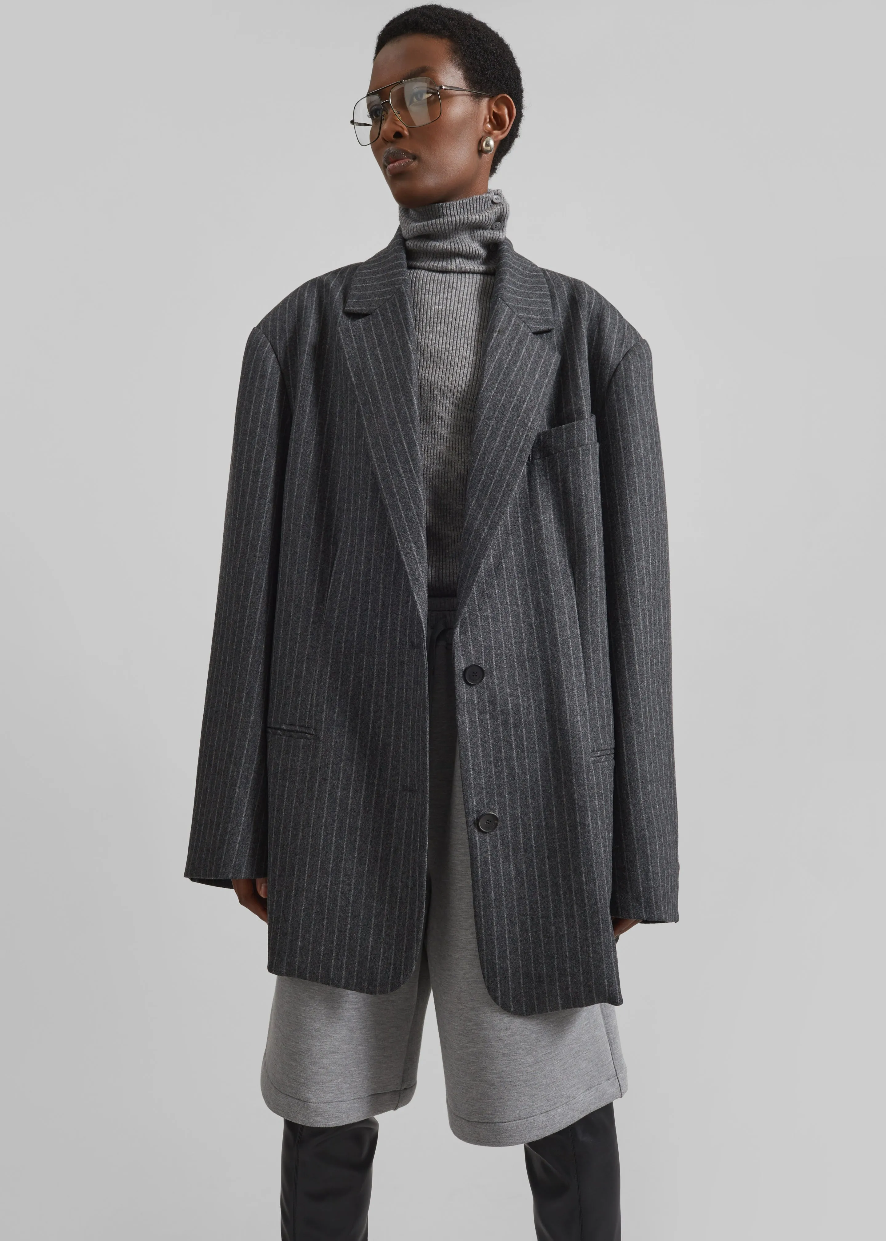 Stora Oversized Wool Blazer - Grey/White Pinstripe sold by Frankie Shop product image thumbnail 5