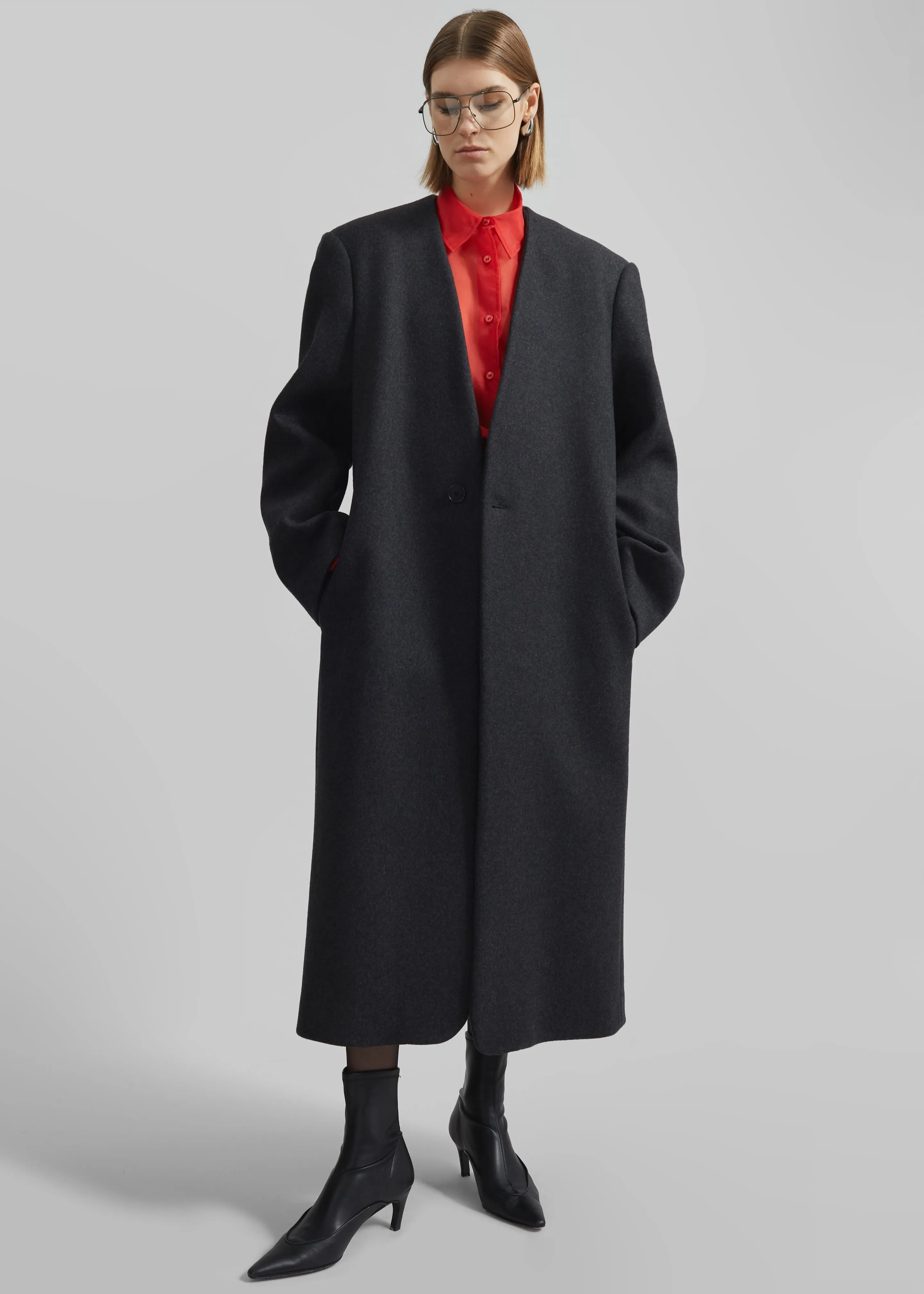 Sabel Collarless Wool Coat - Dark Grey Melange sold by Frankie Shop product image thumbnail 2