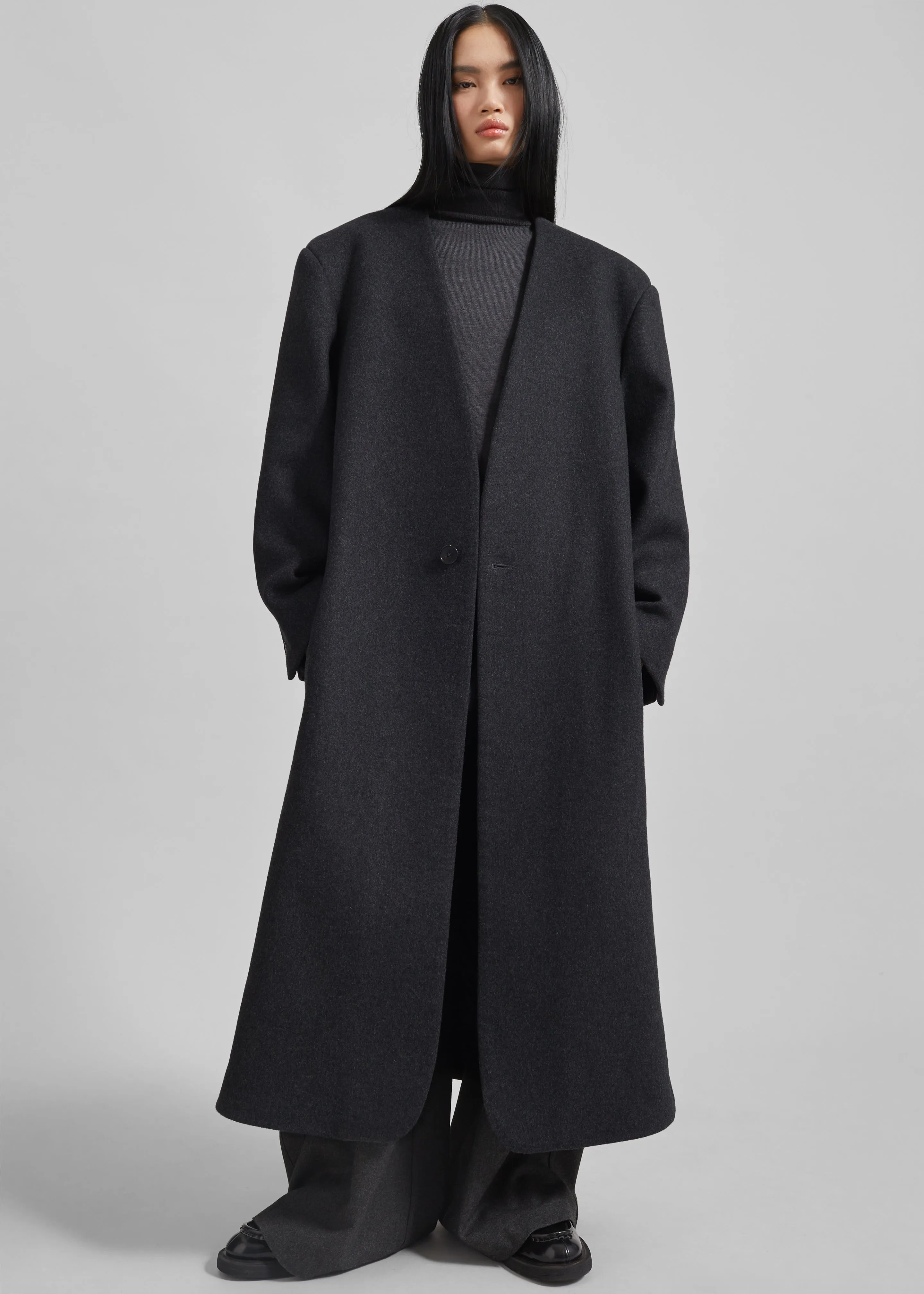 Sabel Collarless Wool Coat - Dark Grey Melange sold by Frankie Shop product image thumbnail 4