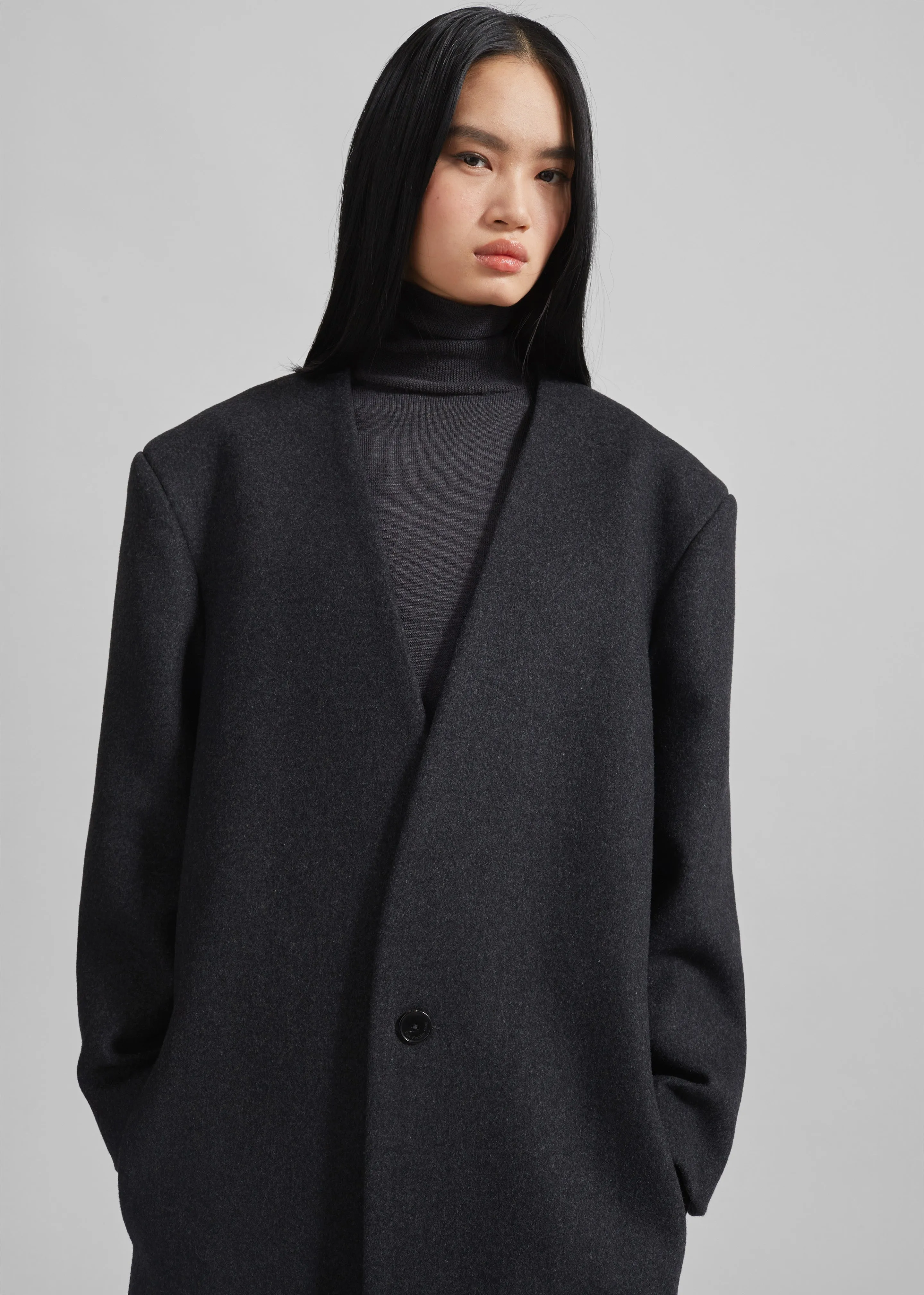 Sabel Collarless Wool Coat - Dark Grey Melange sold by Frankie Shop product image thumbnail 3