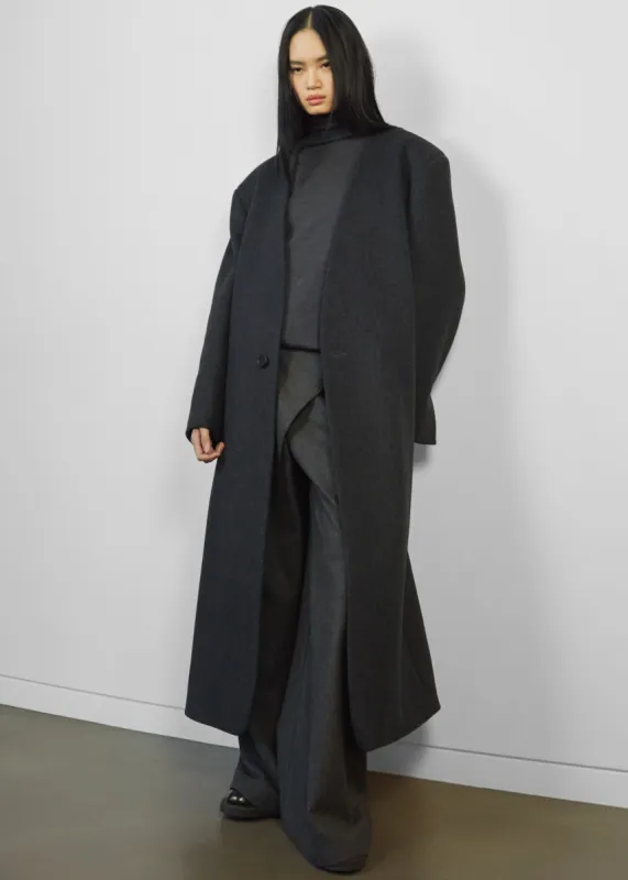 Sabel Collarless Wool Coat - Dark Grey Melange sold by Frankie Shop