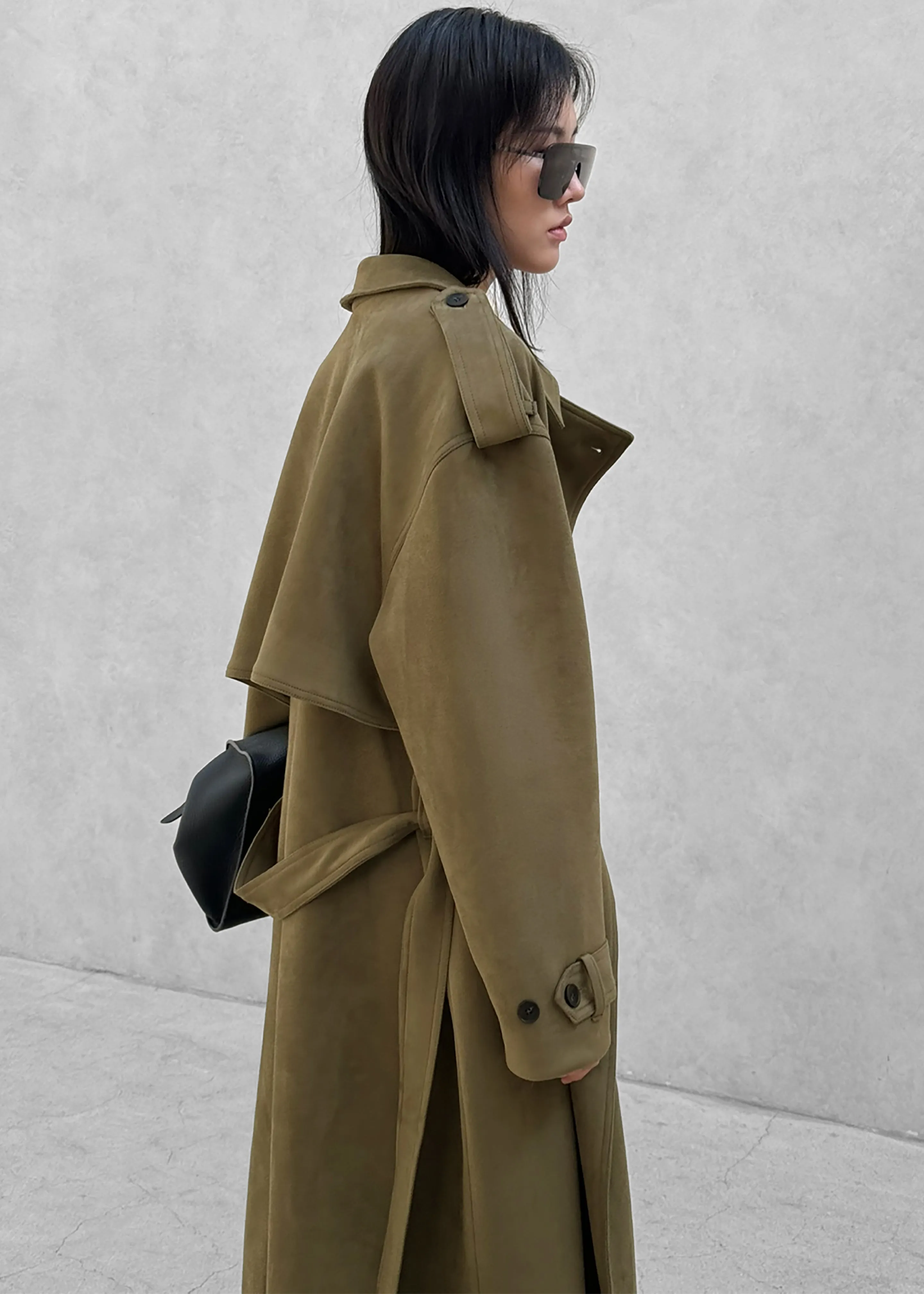Lulea Faux Suede Trench Coat - Khaki sold by Frankie Shop product image thumbnail 5