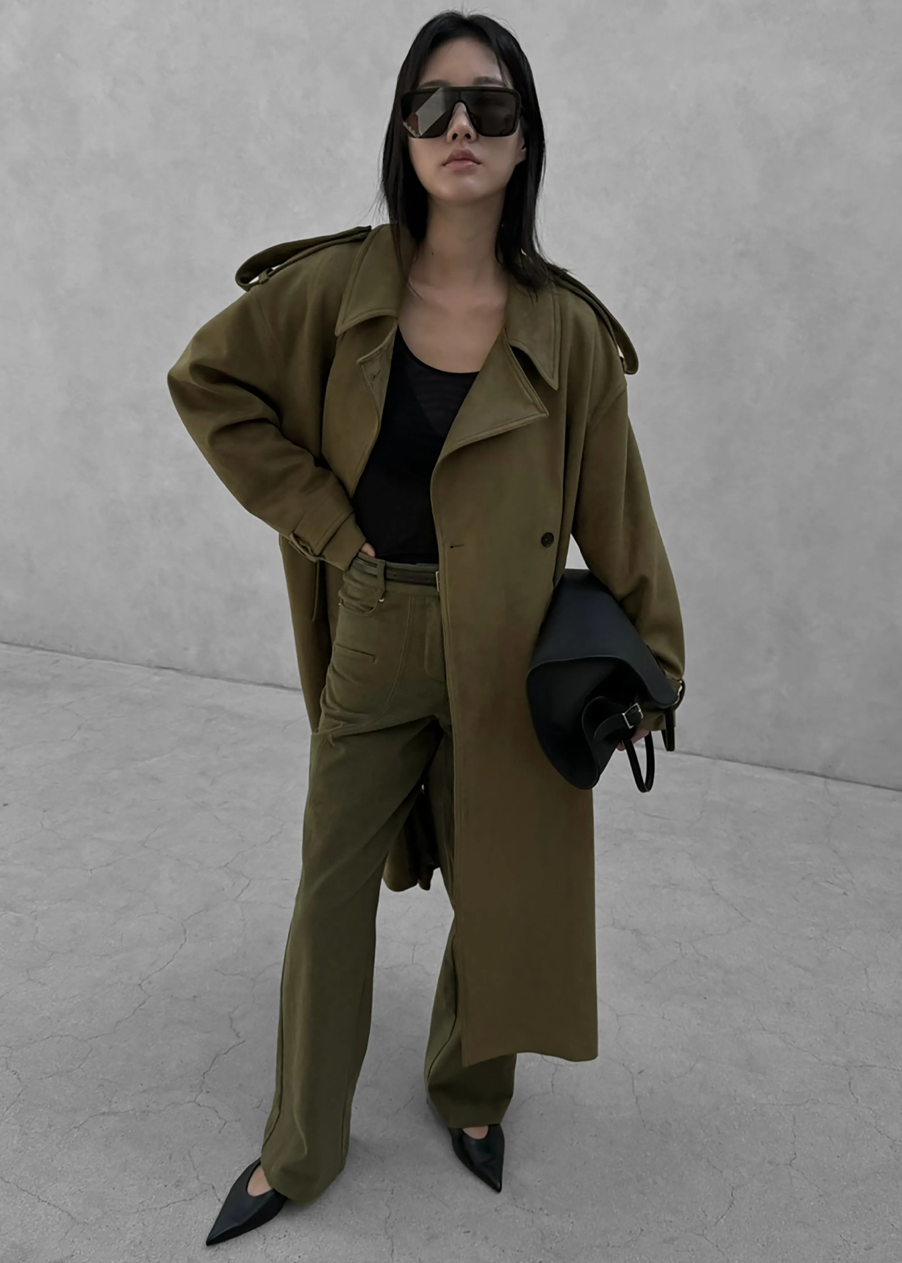 Lulea Faux Suede Trench Coat - Khaki sold by Frankie Shop product image thumbnail 4