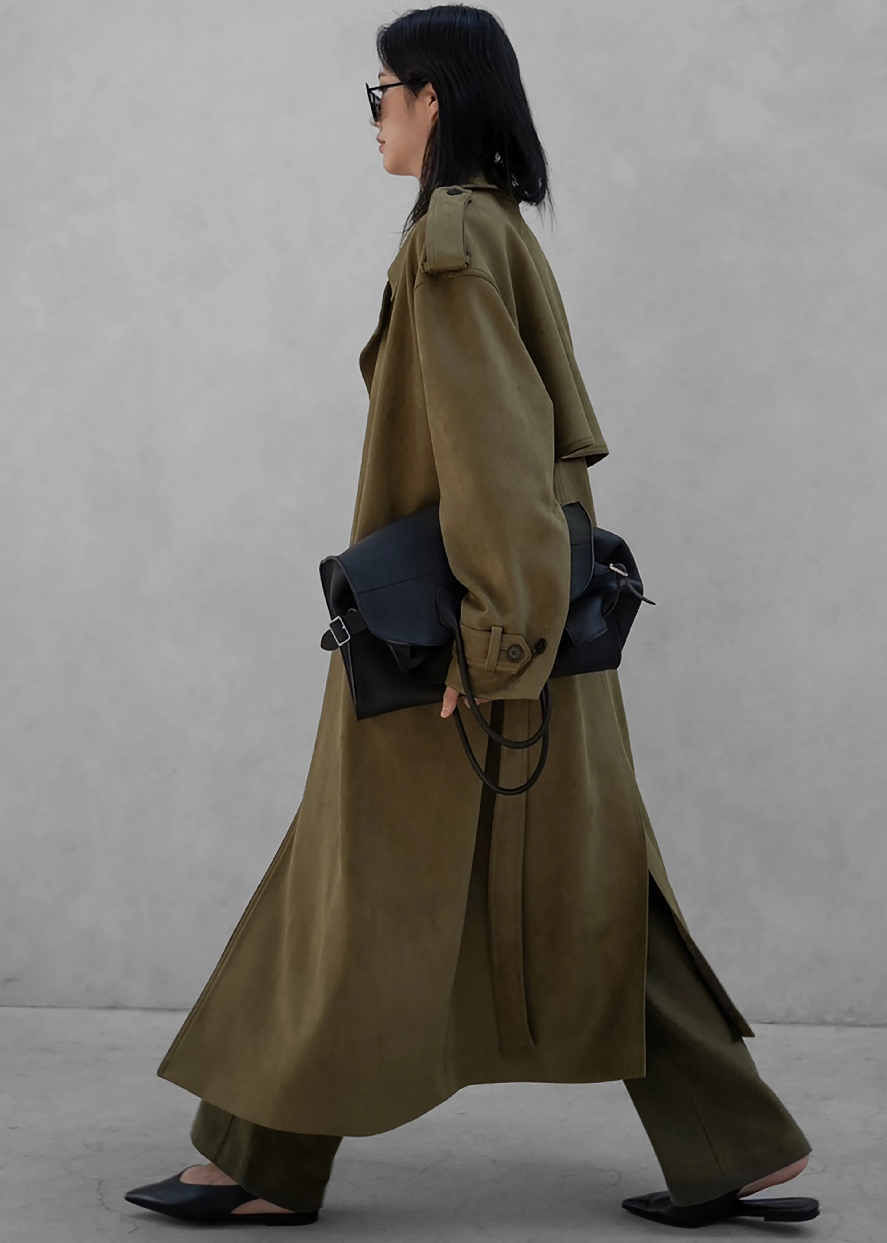 Lulea Faux Suede Trench Coat - Khaki sold by Frankie Shop product image thumbnail 2