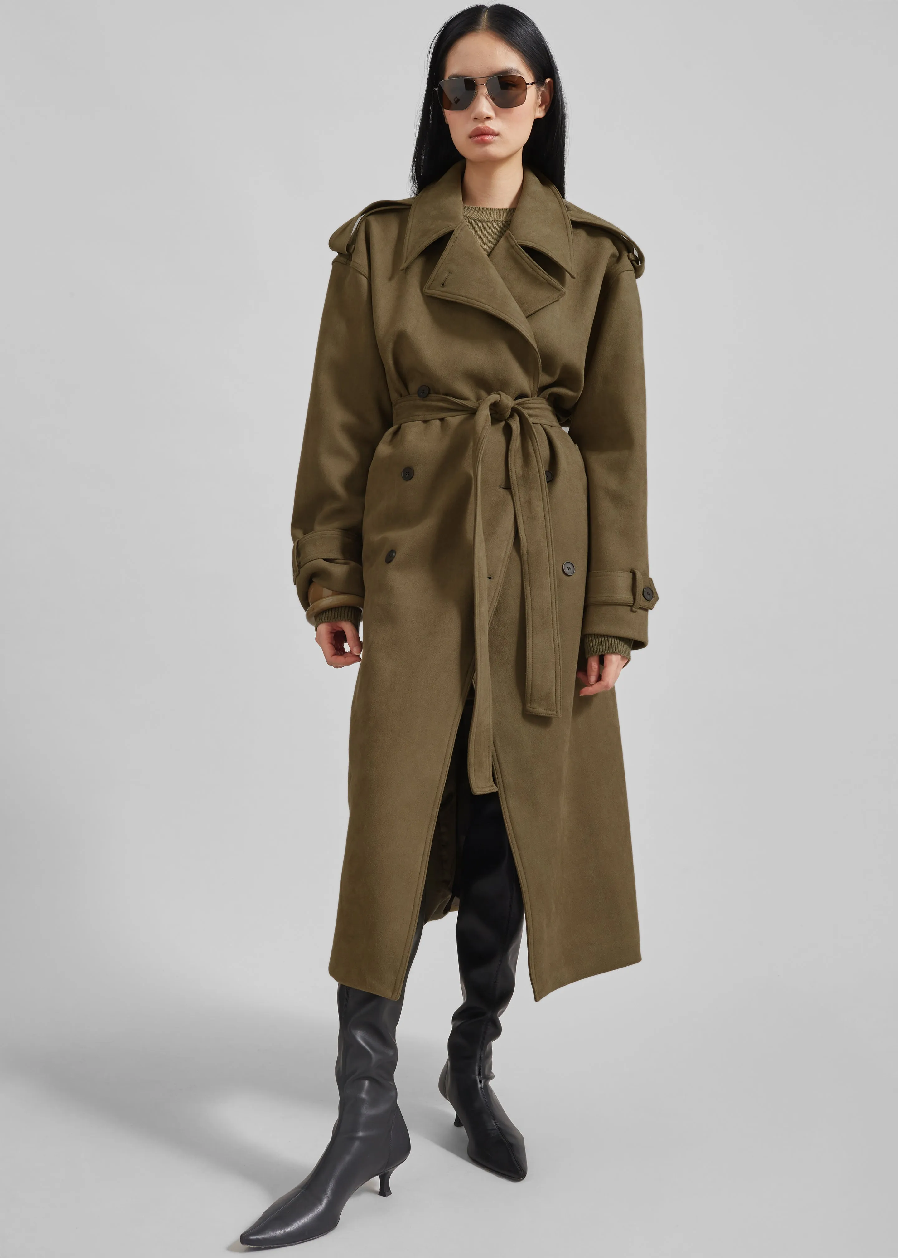 Lulea Faux Suede Trench Coat - Khaki sold by Frankie Shop product image thumbnail 3