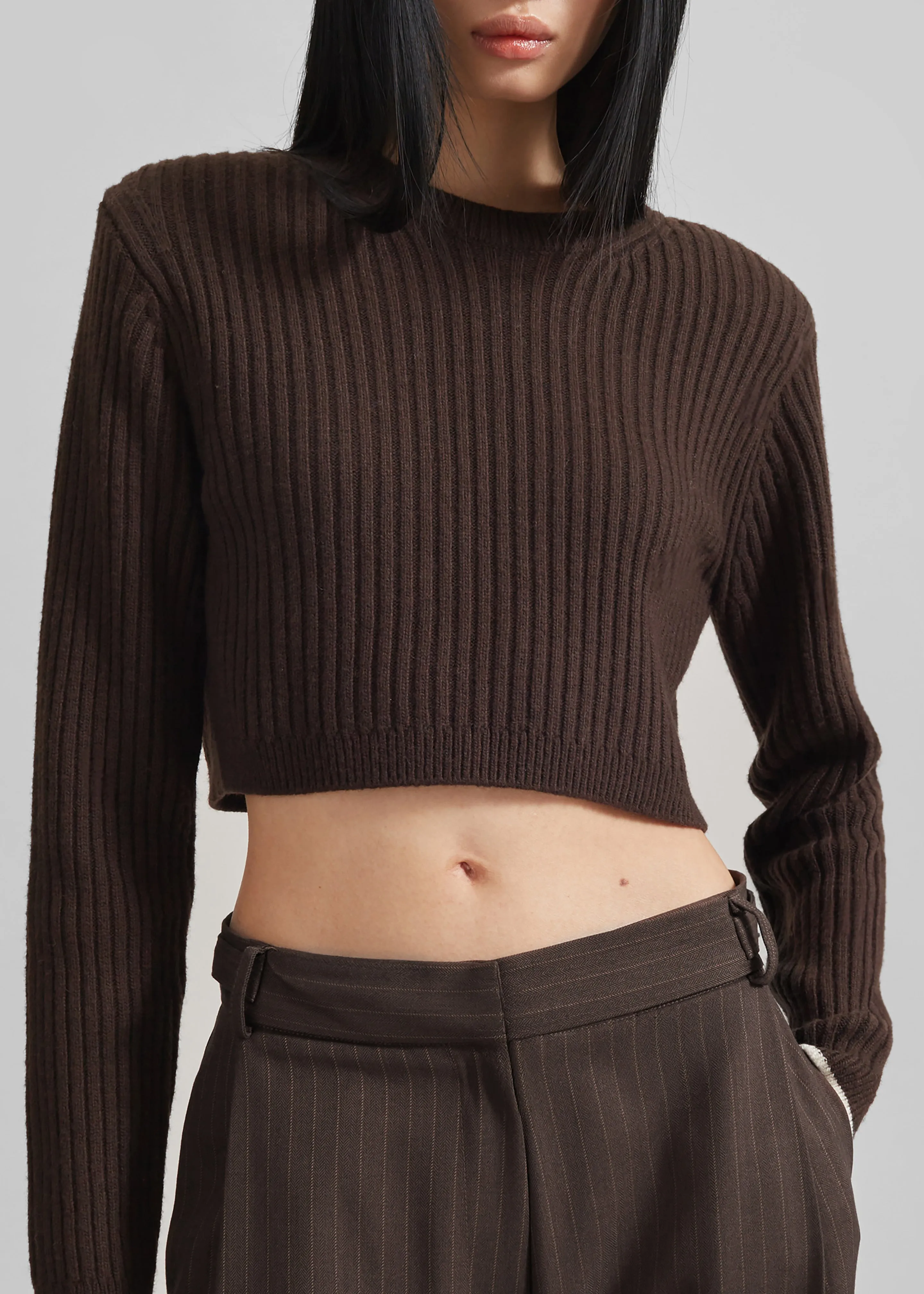 Ritsem Cropped Ribbed Wool Sweater - Dark Brown sold by Frankie Shop product image thumbnail 2