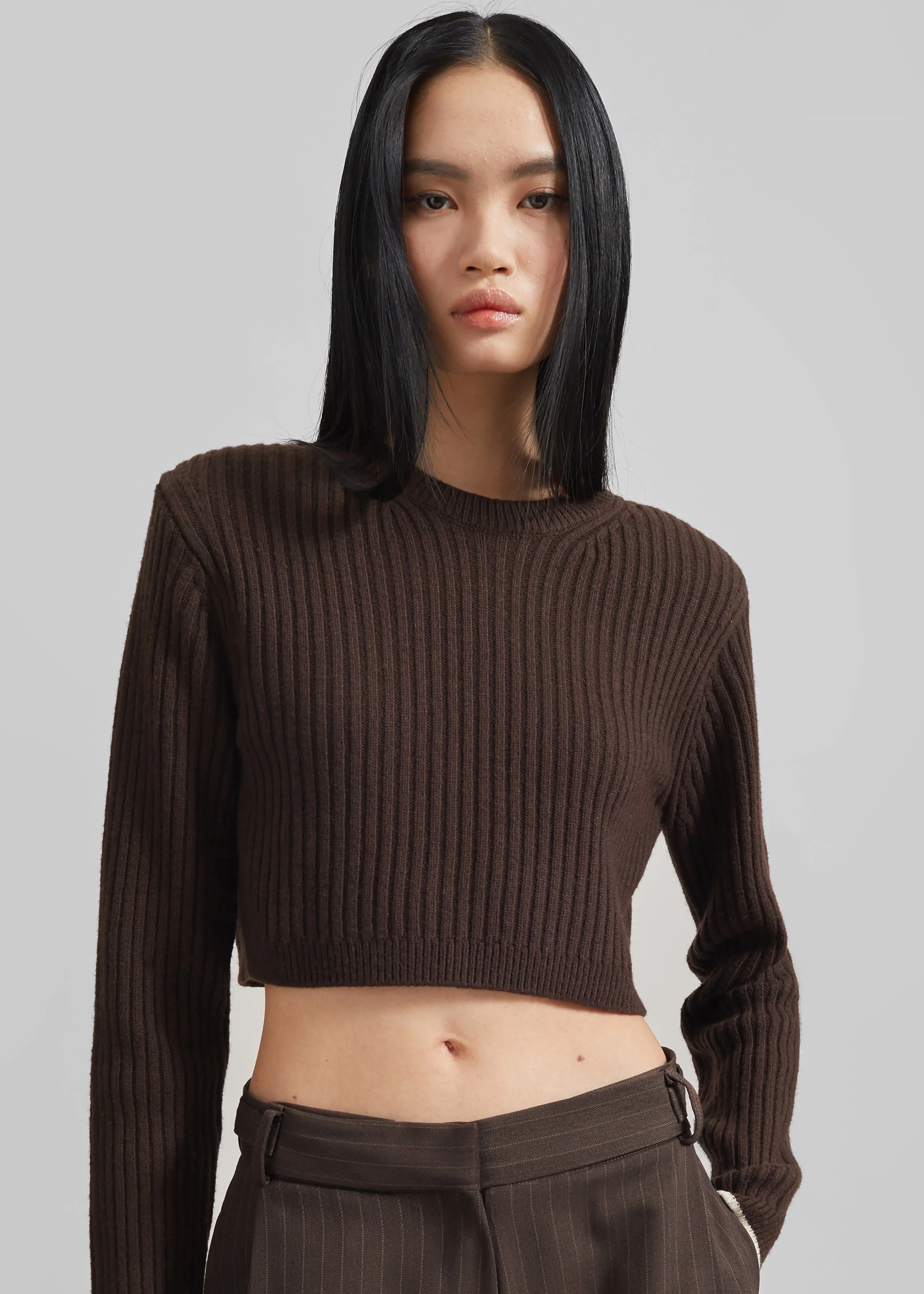 Ritsem Cropped Ribbed Wool Sweater - Dark Brown sold by Frankie Shop product image thumbnail 3