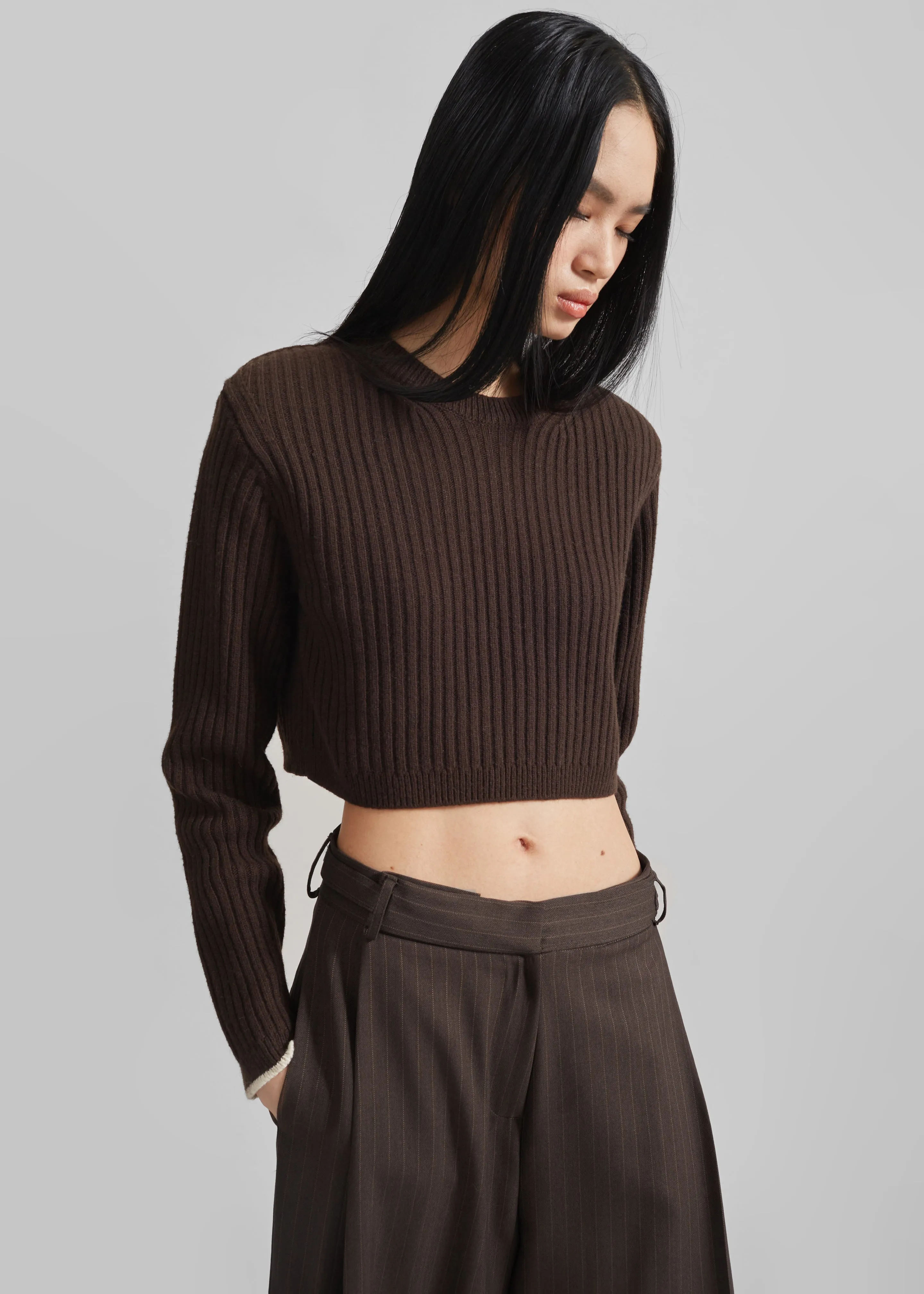 Ritsem Cropped Ribbed Wool Sweater - Dark Brown sold by Frankie Shop product image thumbnail 4