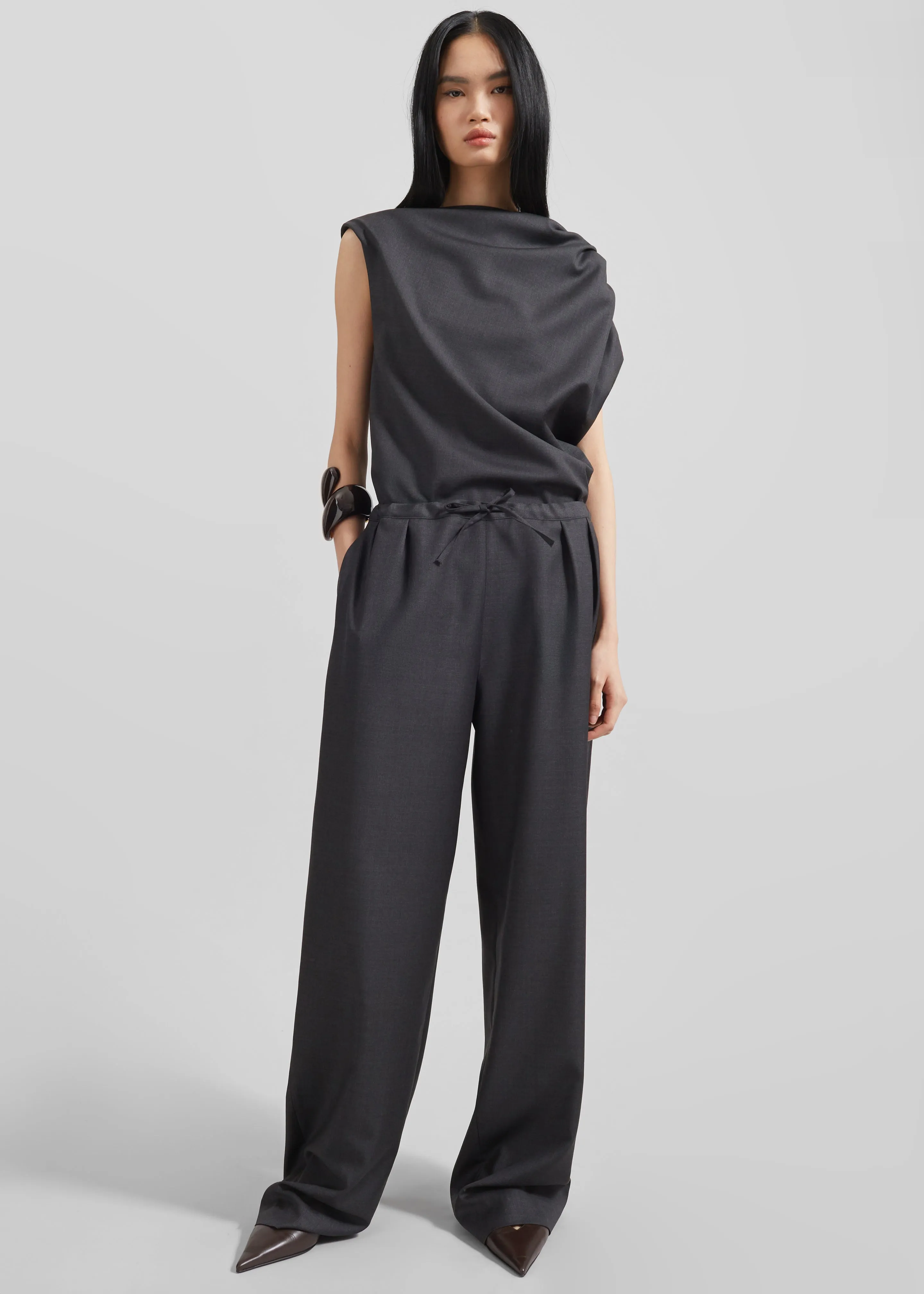 Loulou Studio Cove Elastic Waistband Pants - Black Melange sold by Frankie Shop product image thumbnail 2