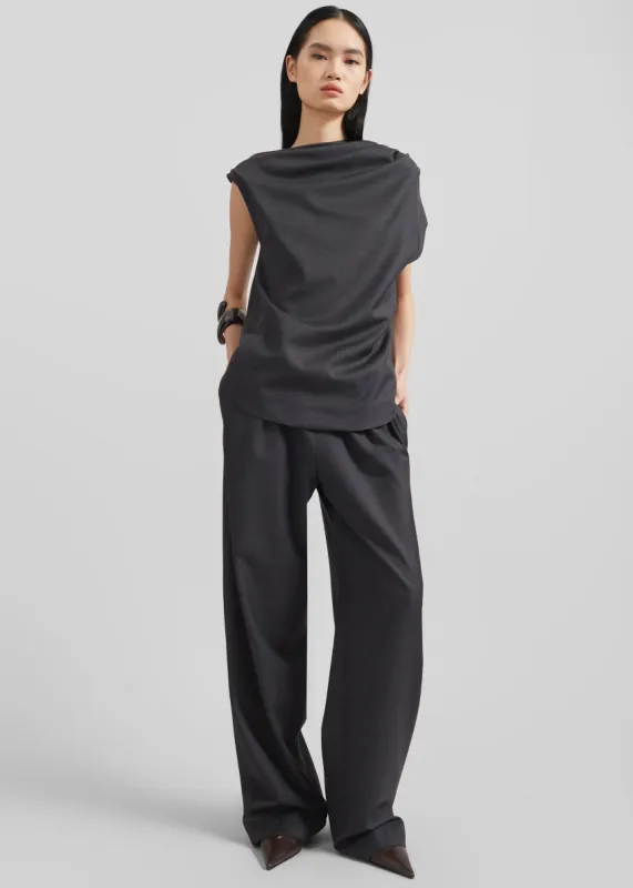 Loulou Studio Lyra Draped Sleeveless Blouse - Black Melange made by Loulou Studio