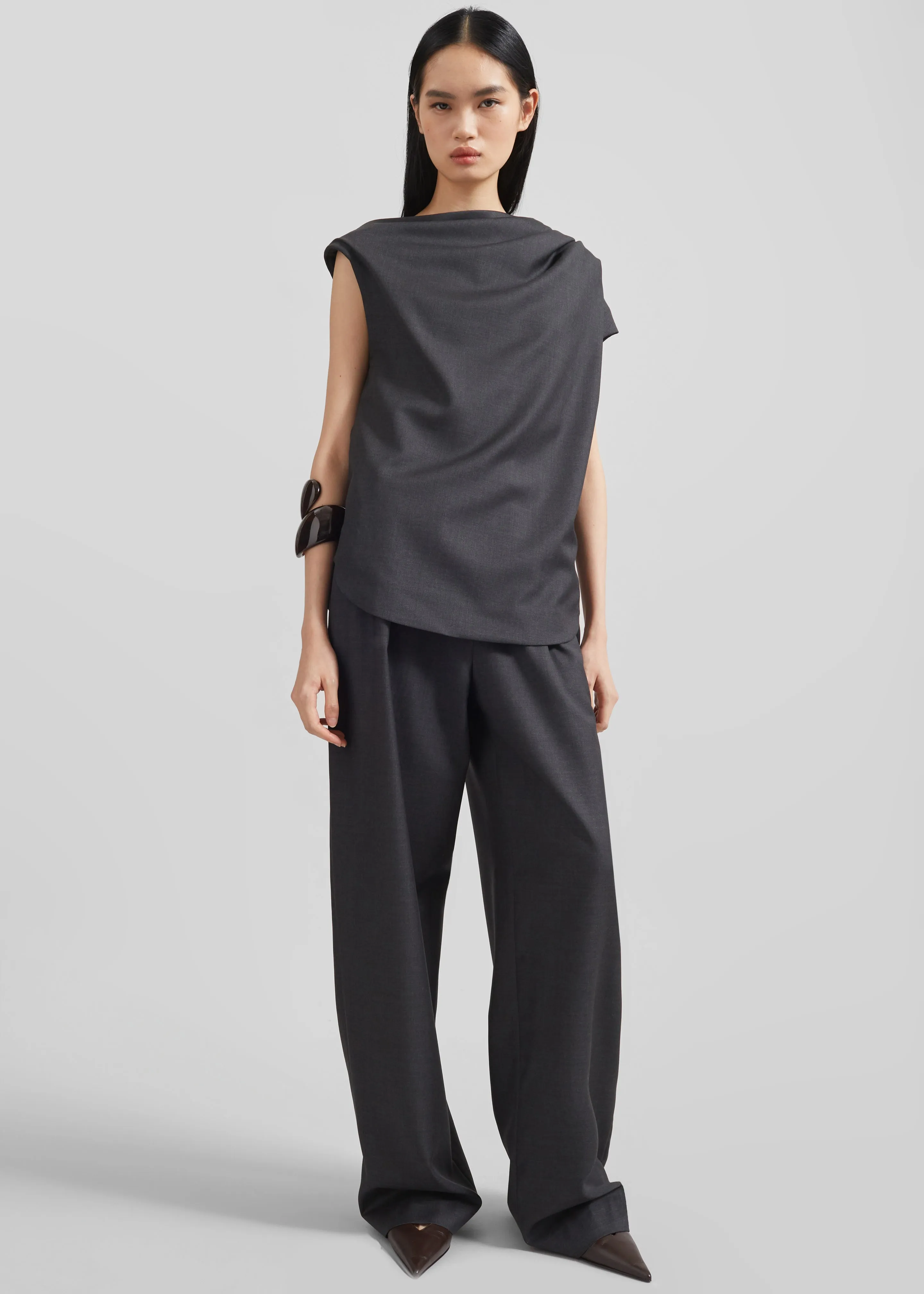 Loulou Studio Lyra Draped Sleeveless Blouse - Black Melange sold by Frankie Shop product image thumbnail 4