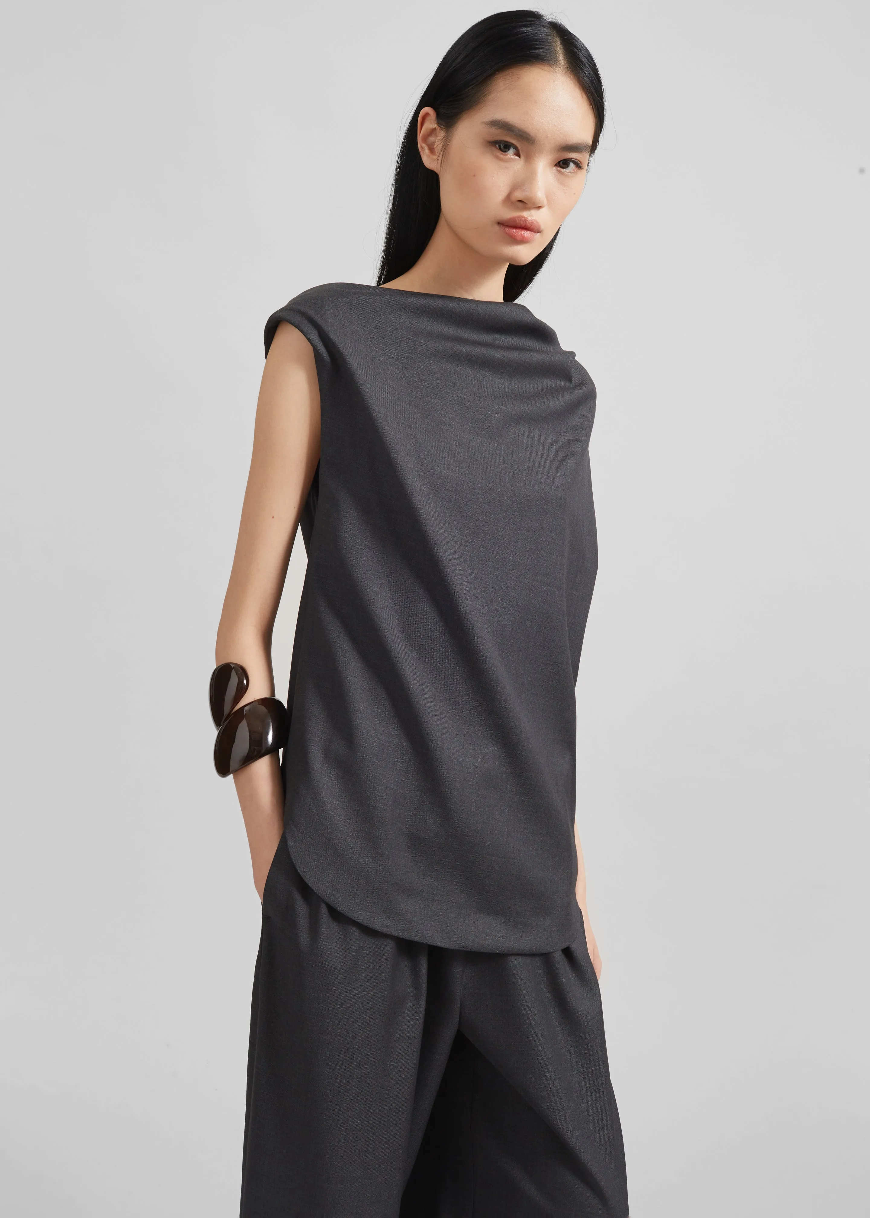 Loulou Studio Lyra Draped Sleeveless Blouse - Black Melange sold by Frankie Shop product image thumbnail 5