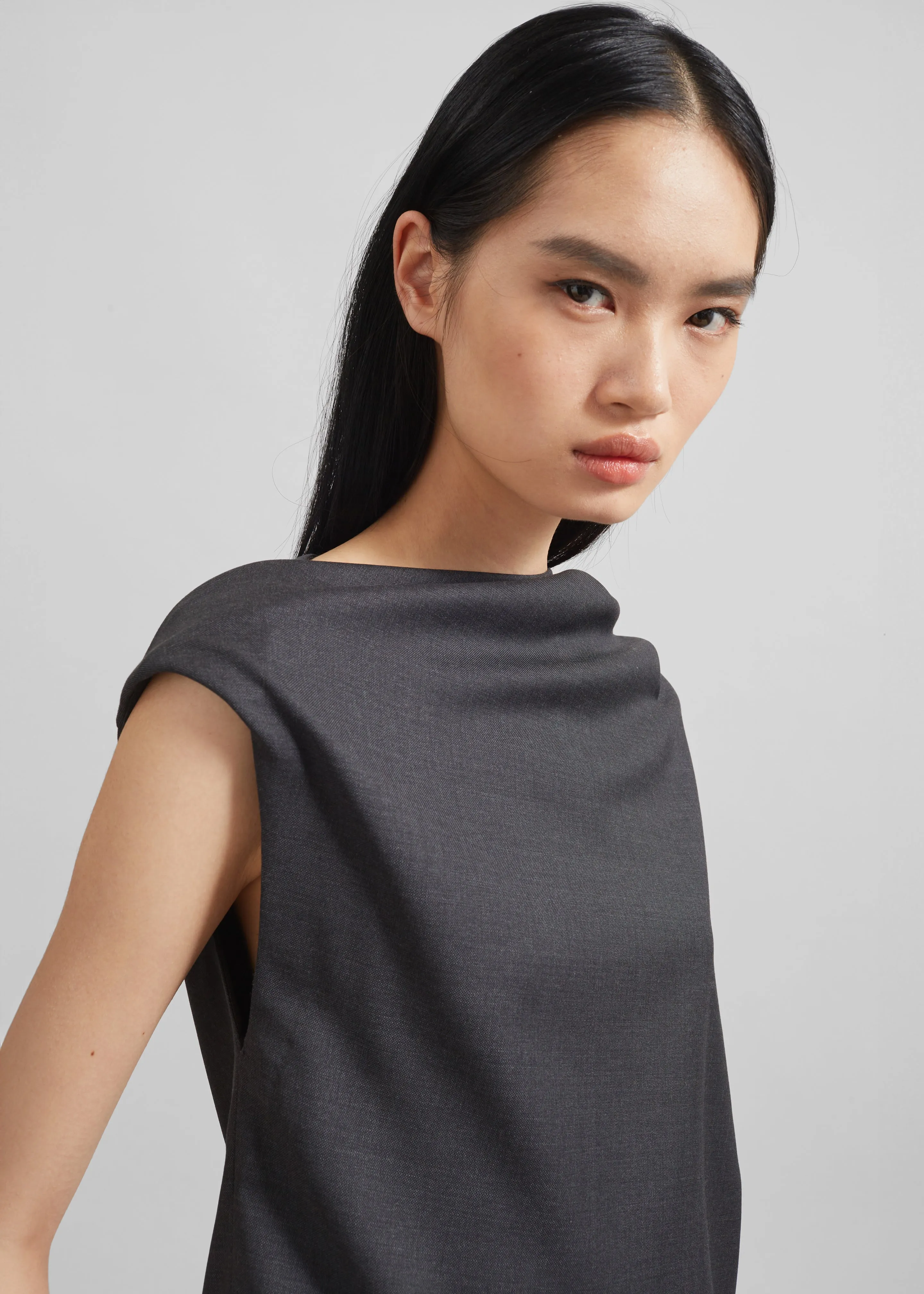 Loulou Studio Lyra Draped Sleeveless Blouse - Black Melange sold by Frankie Shop product image thumbnail 3