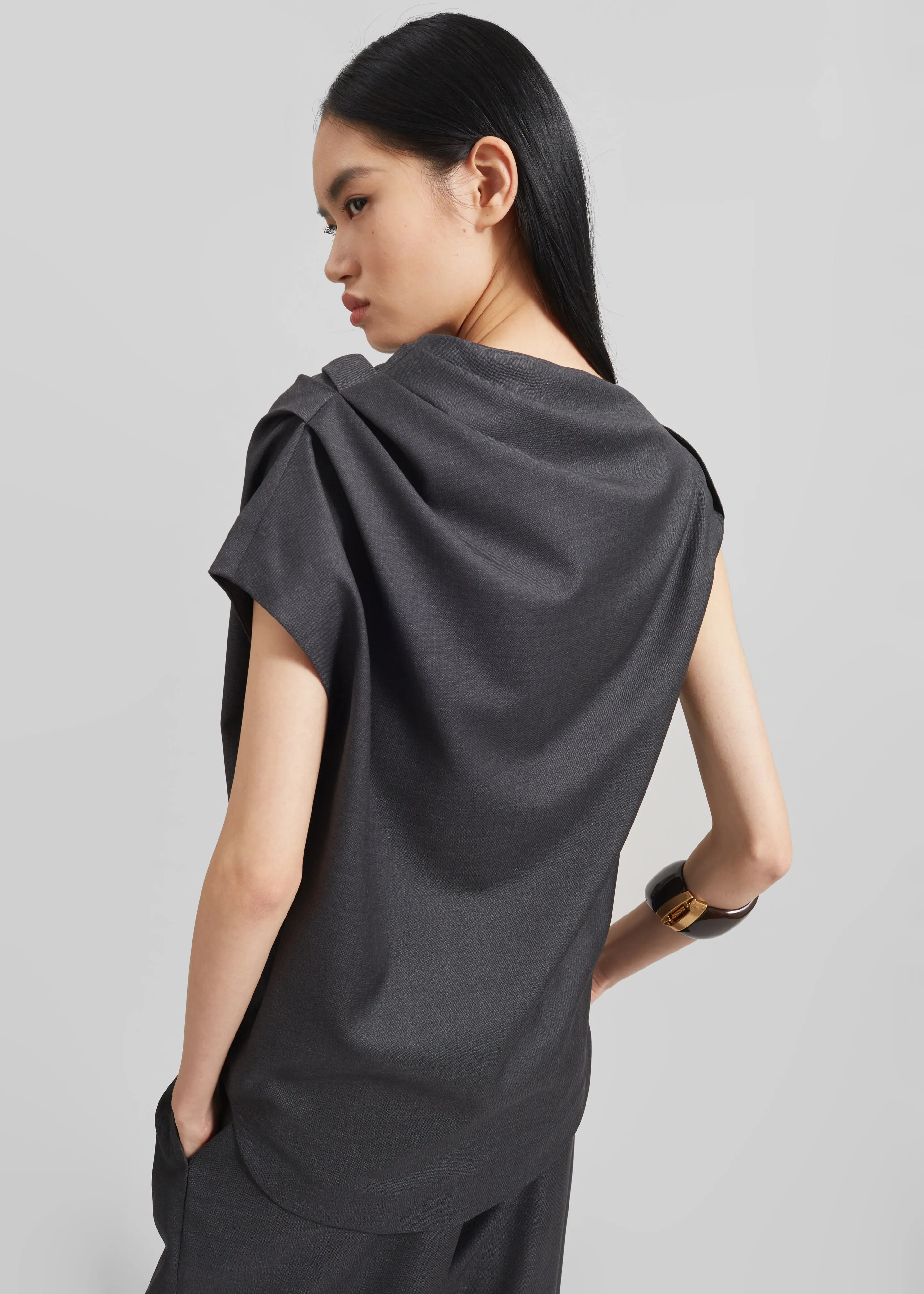 Loulou Studio Lyra Draped Sleeveless Blouse - Black Melange sold by Frankie Shop product image thumbnail 2