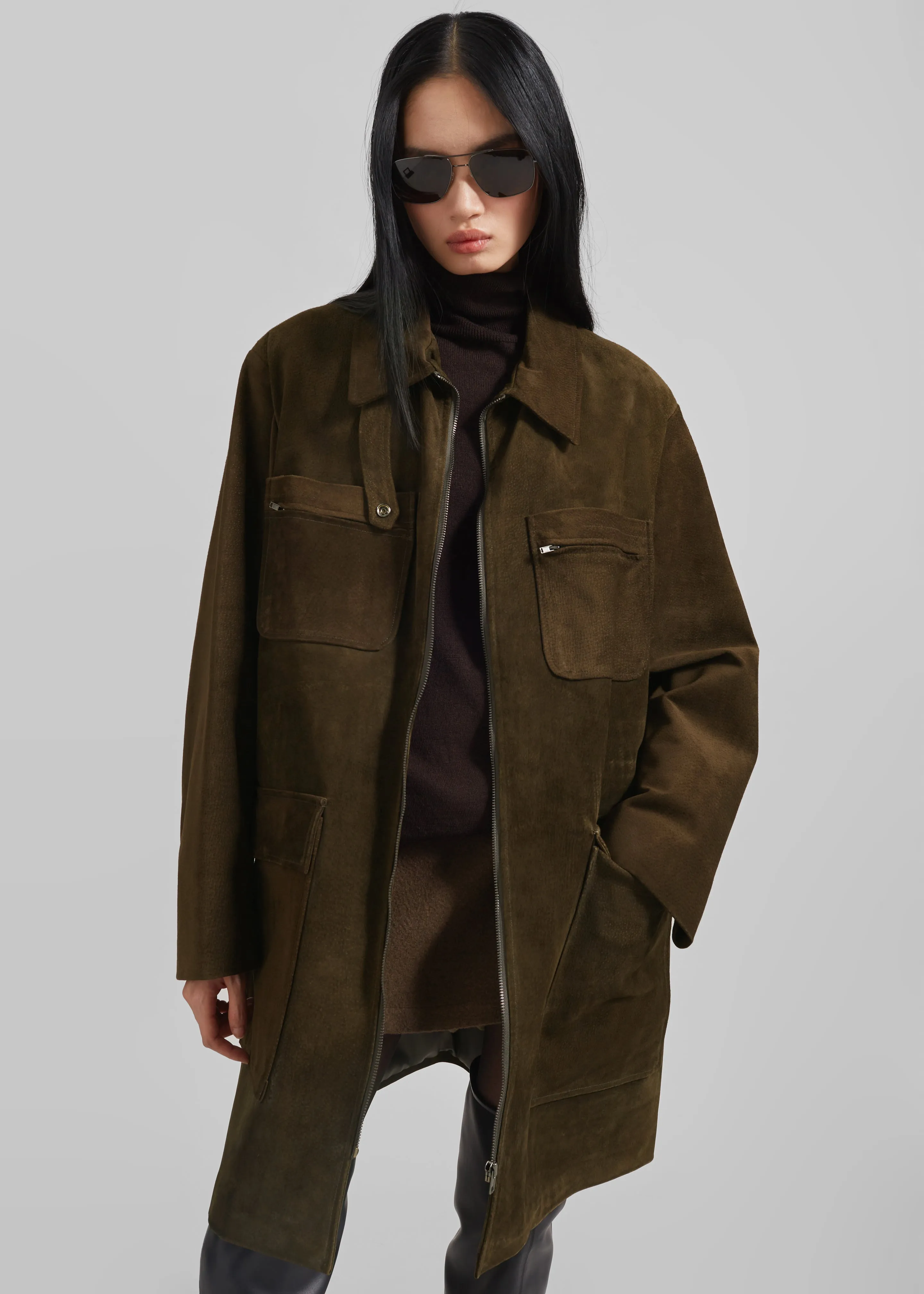 Haillot Suede Long Jacket - Khaki sold by Frankie Shop