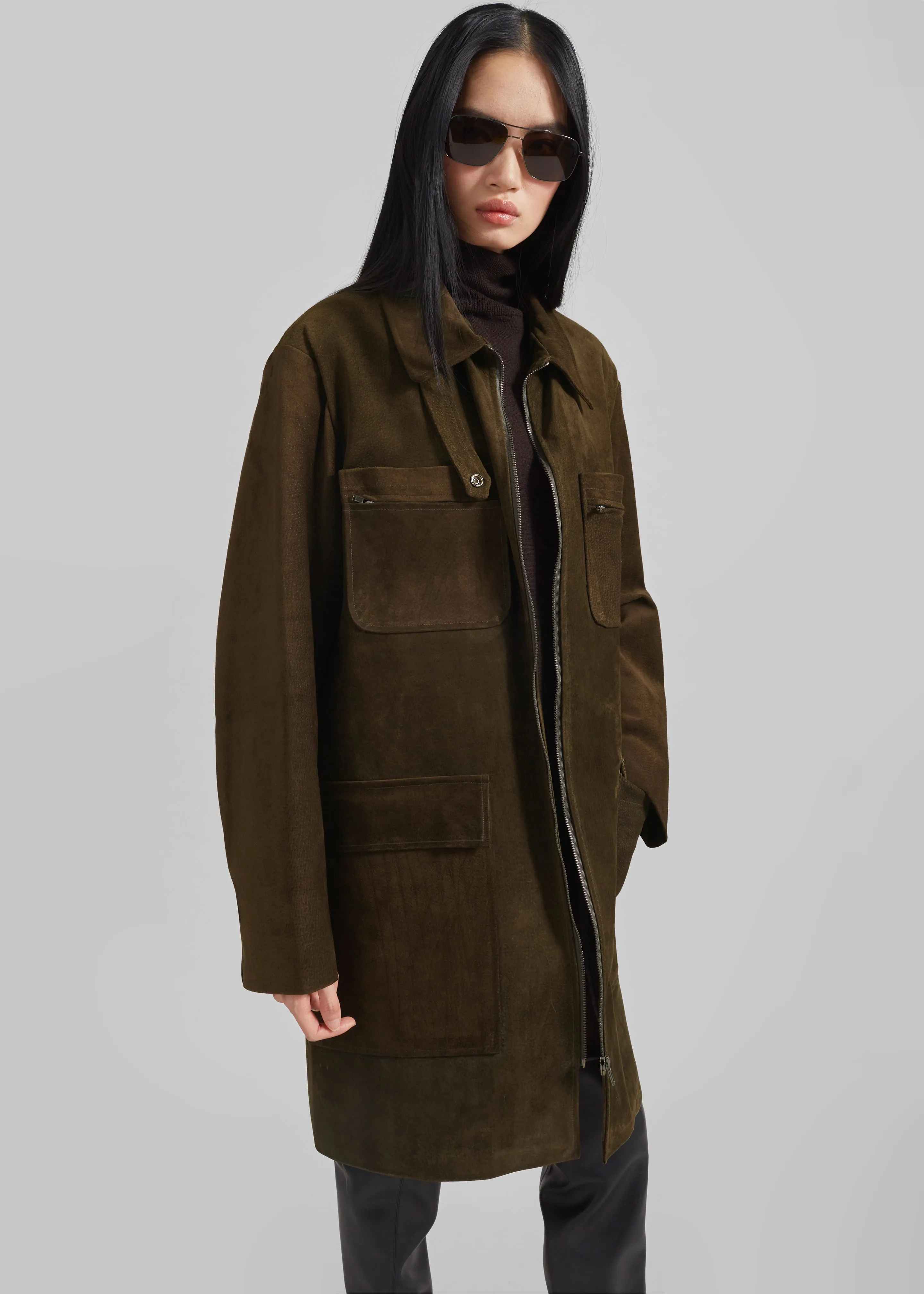 Haillot Suede Long Jacket - Khaki sold by Frankie Shop product image thumbnail 5