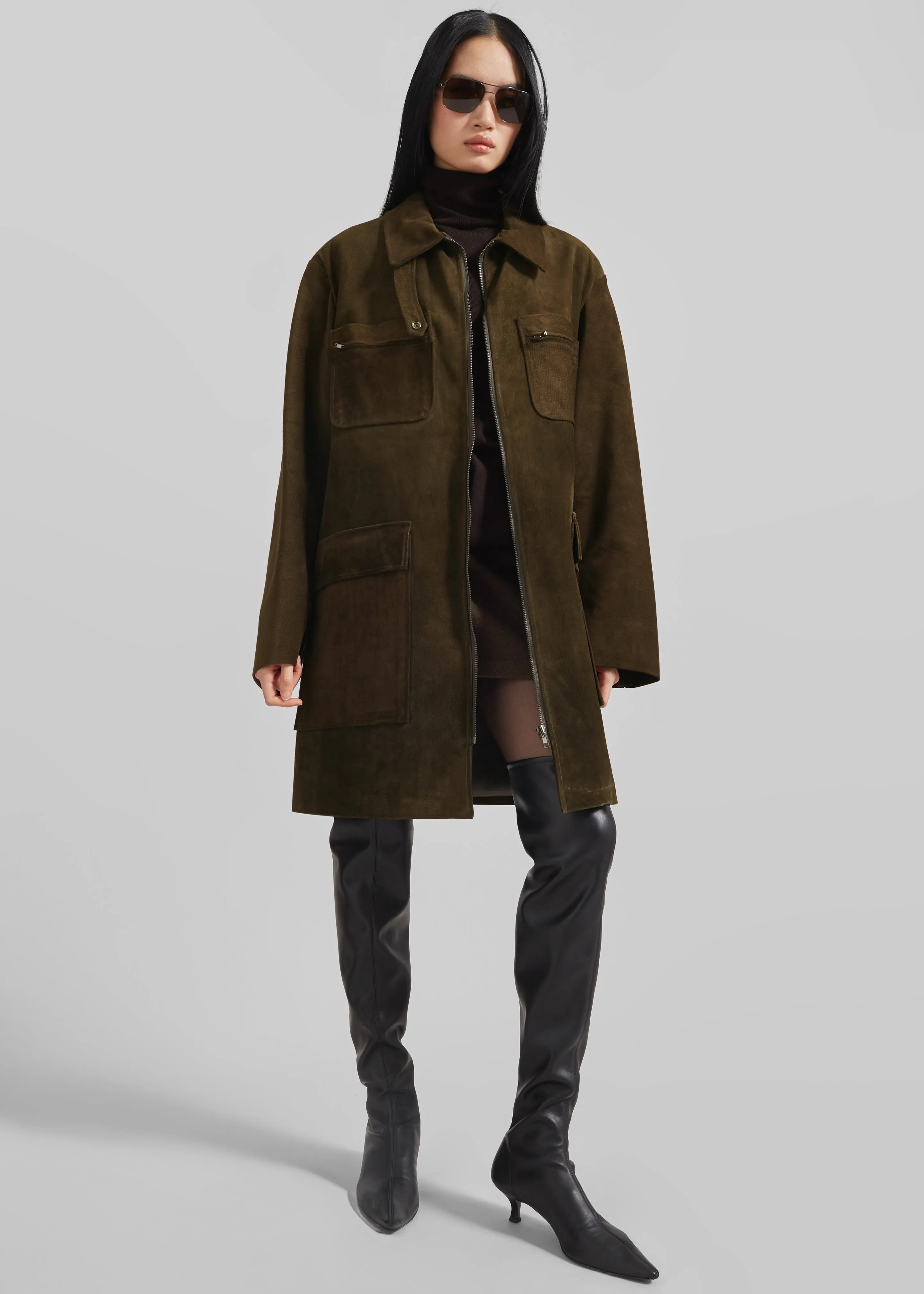 Haillot Suede Long Jacket - Khaki sold by Frankie Shop product image thumbnail 3