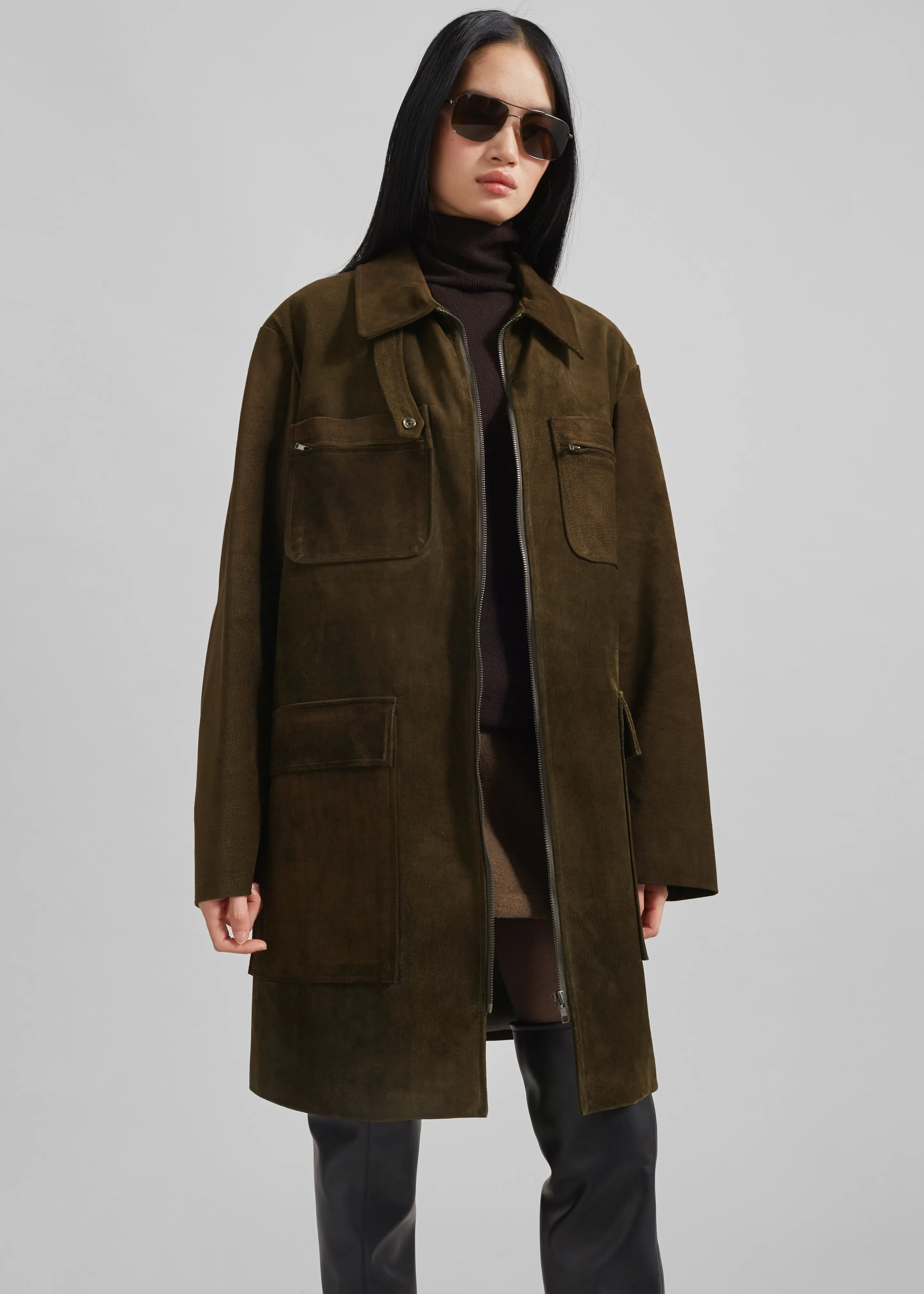 Haillot Suede Long Jacket - Khaki sold by Frankie Shop product image thumbnail 4