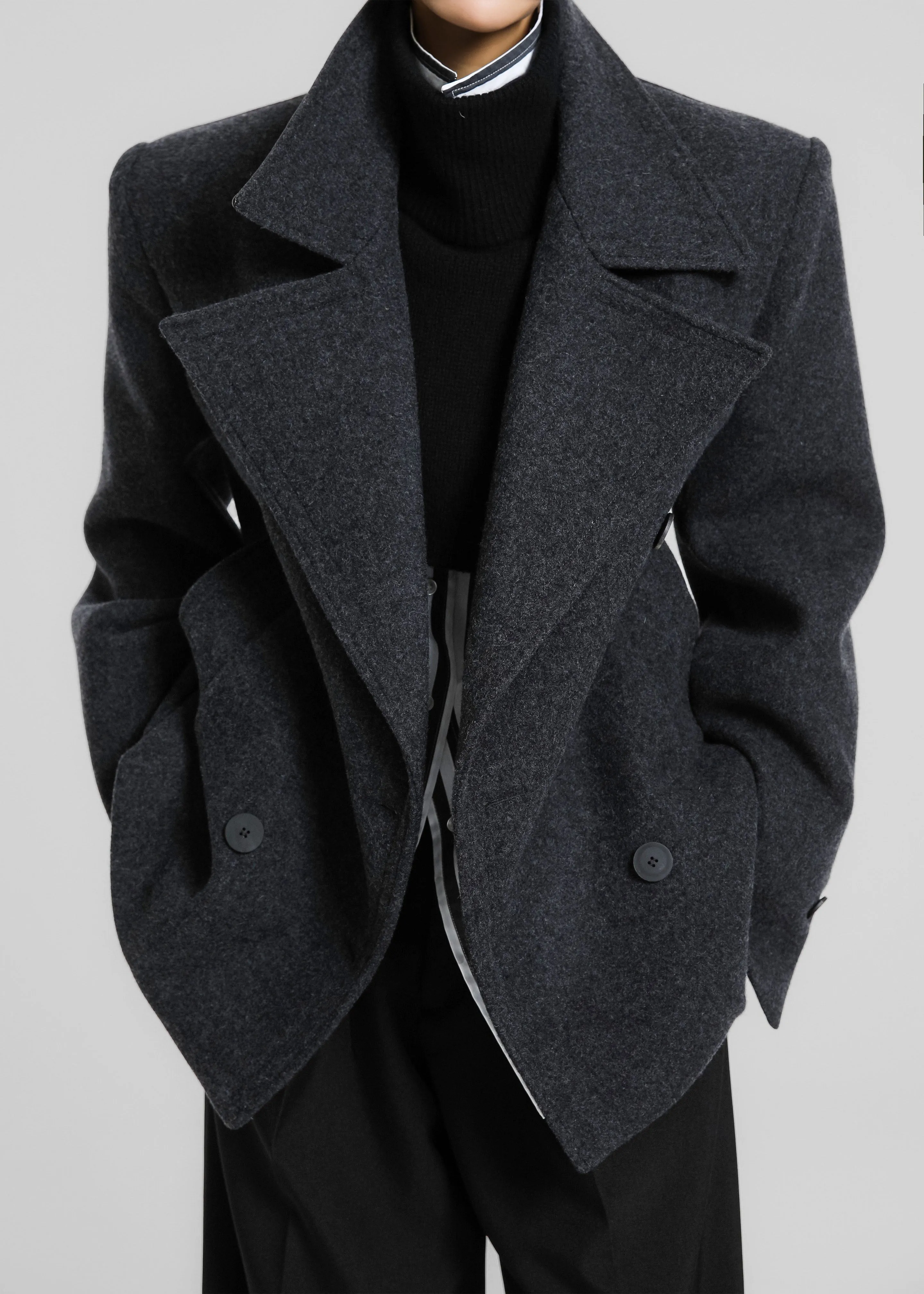 Creston Wool Peacoat - Charcoal sold by Frankie Shop product image thumbnail 2