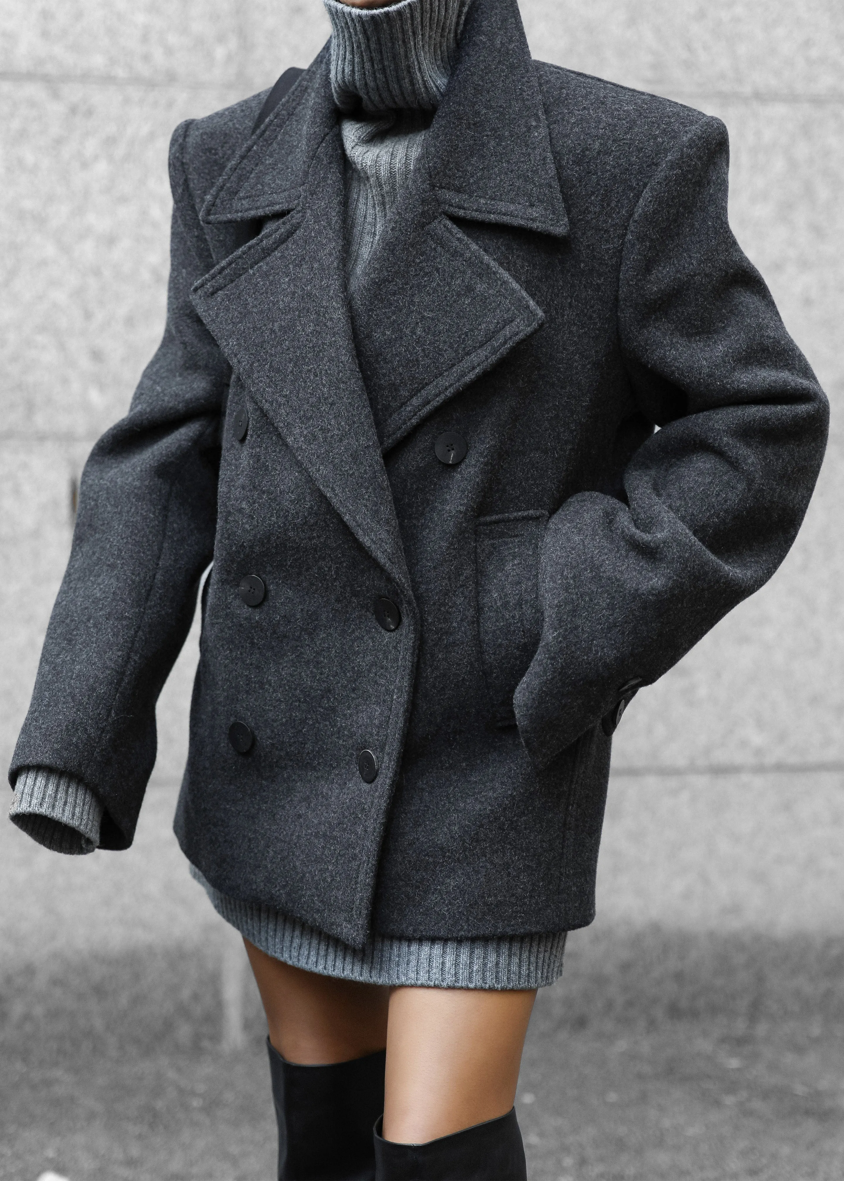 Creston Wool Peacoat - Charcoal sold by Frankie Shop