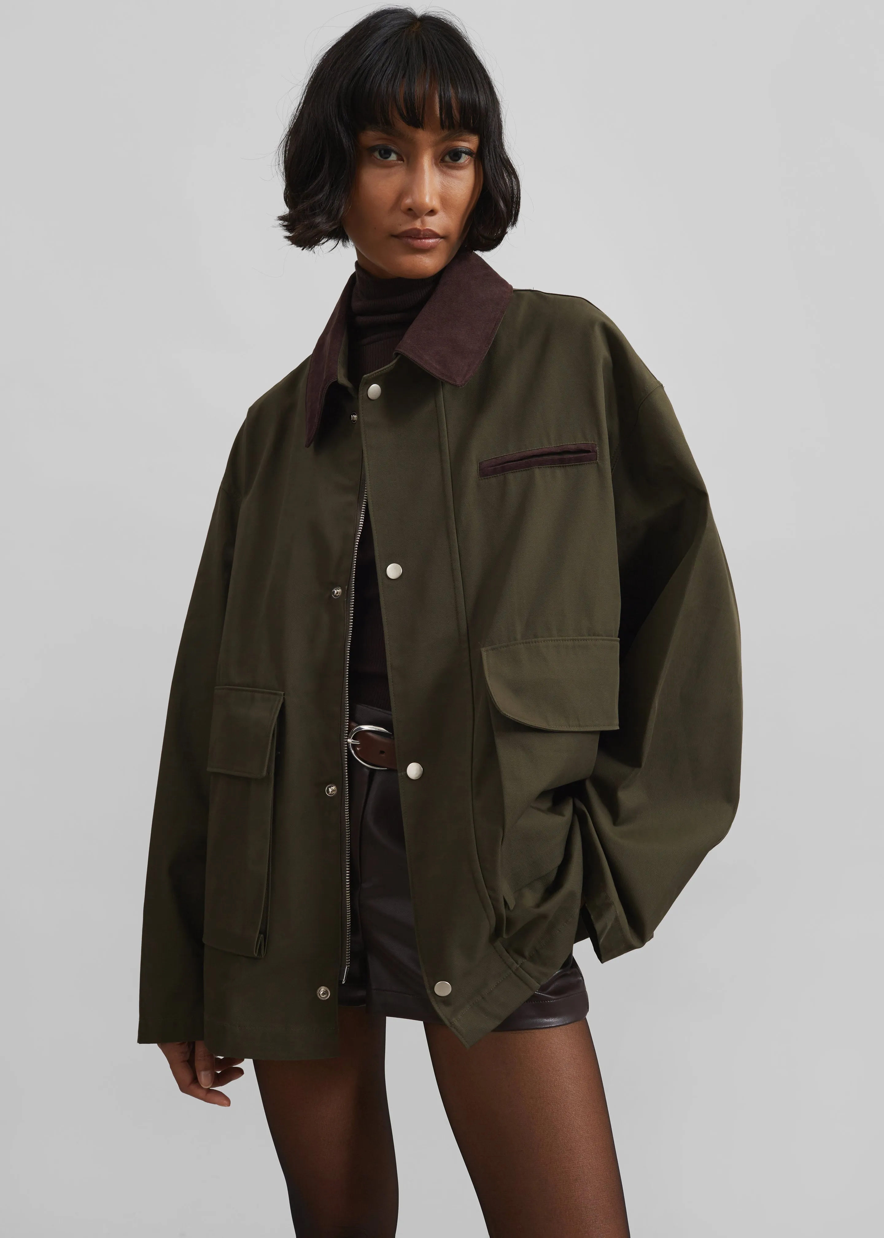 Norven Contrast Collar Utility Jacket - Khaki sold by Frankie Shop