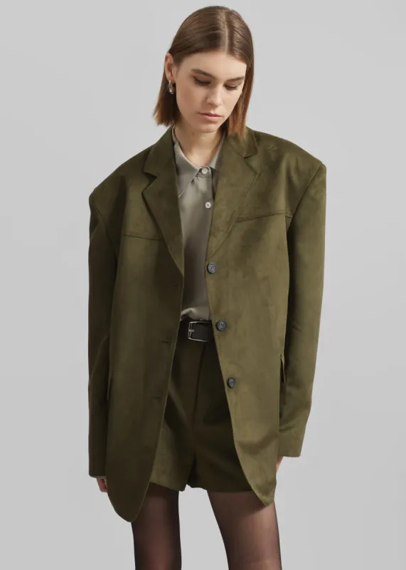 Merida Faux Suede Blazer - Khaki sold by Frankie Shop