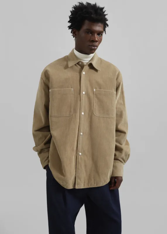 Hagen Quilted Corduroy Shirt - Sand sold by Frankie Shop