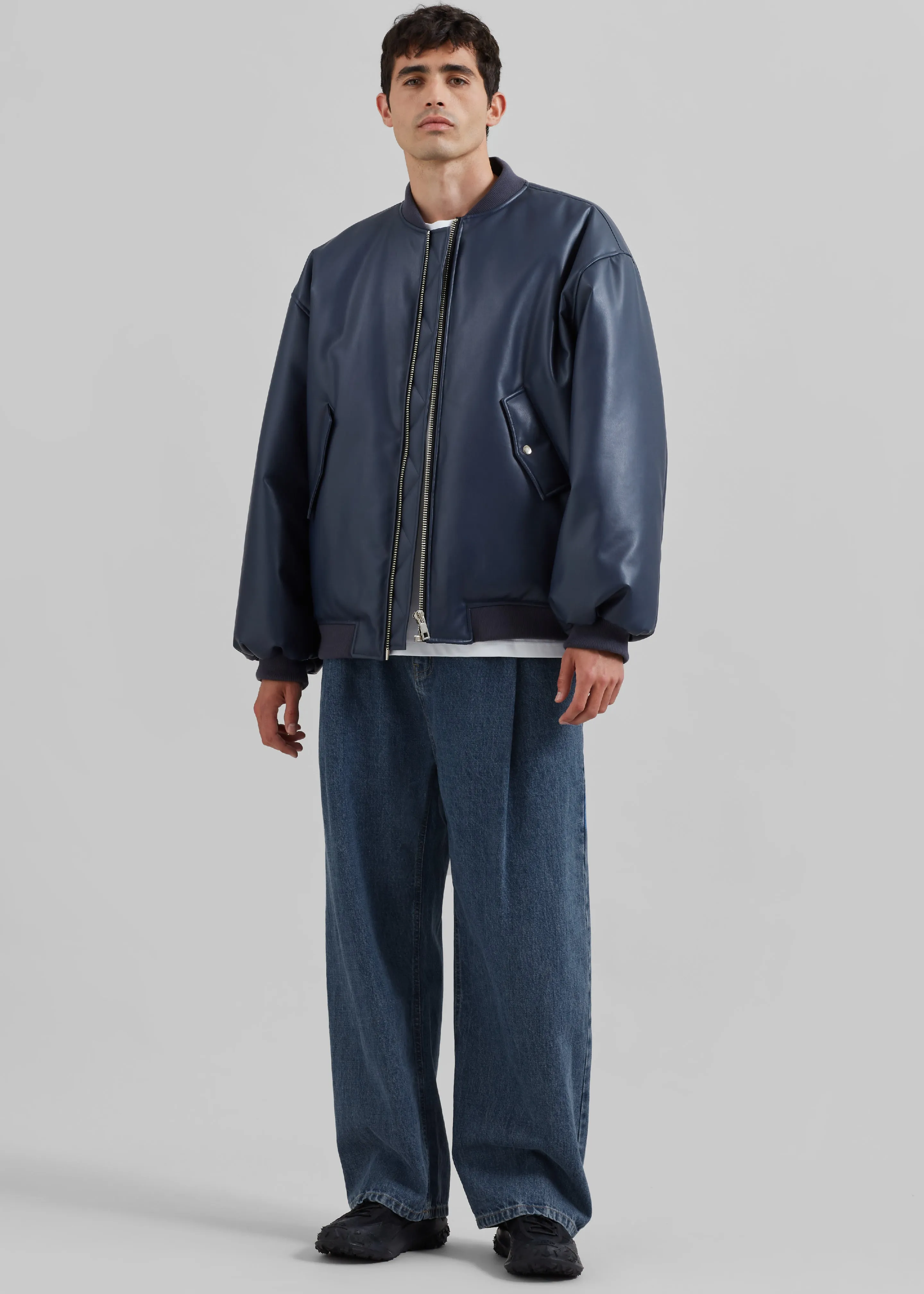 Astra Faux Leather Bomber Jacket - Navy sold by Frankie Shop product image thumbnail 4